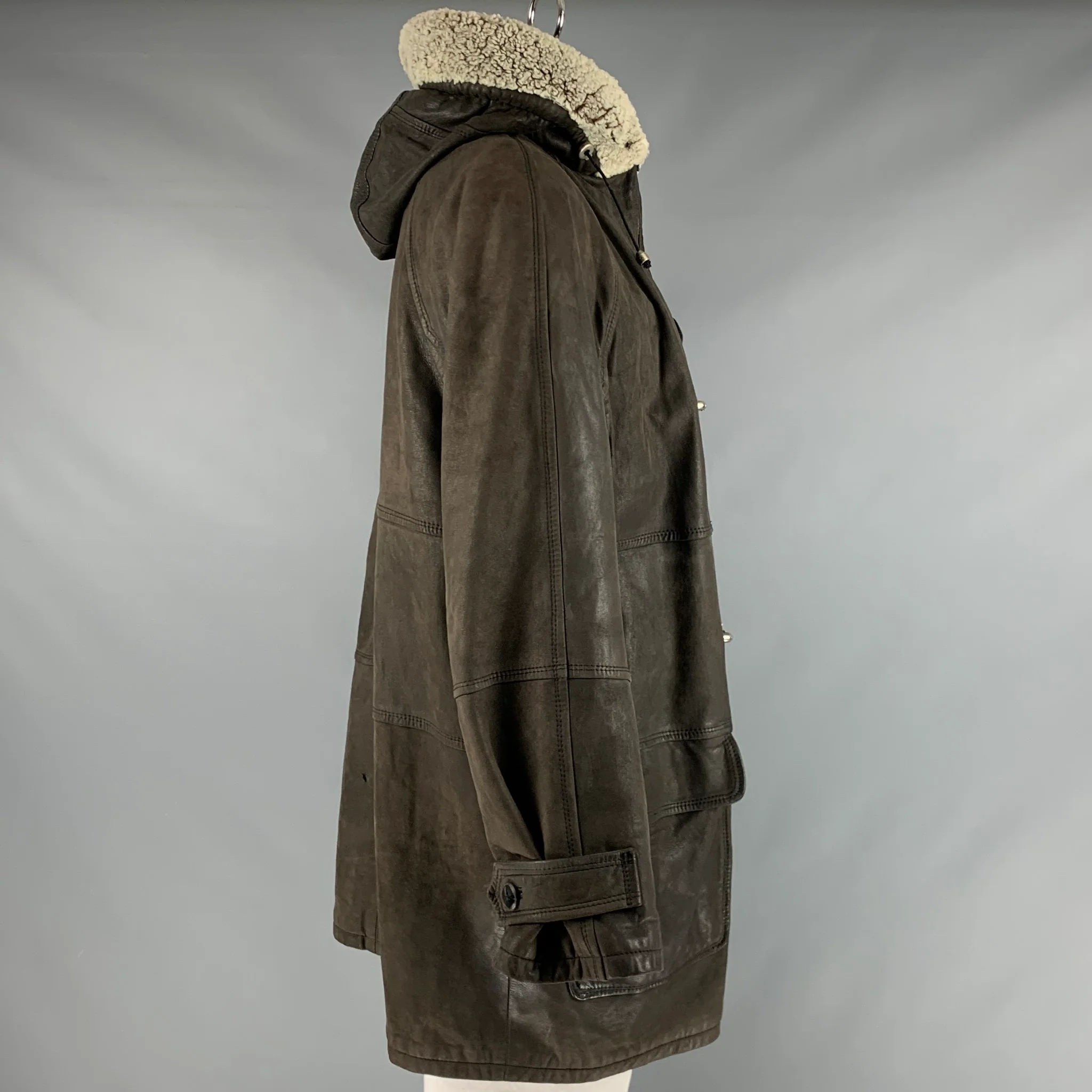 BALLY Size 48 Grey Green Leather Nautical Coat - Image 2