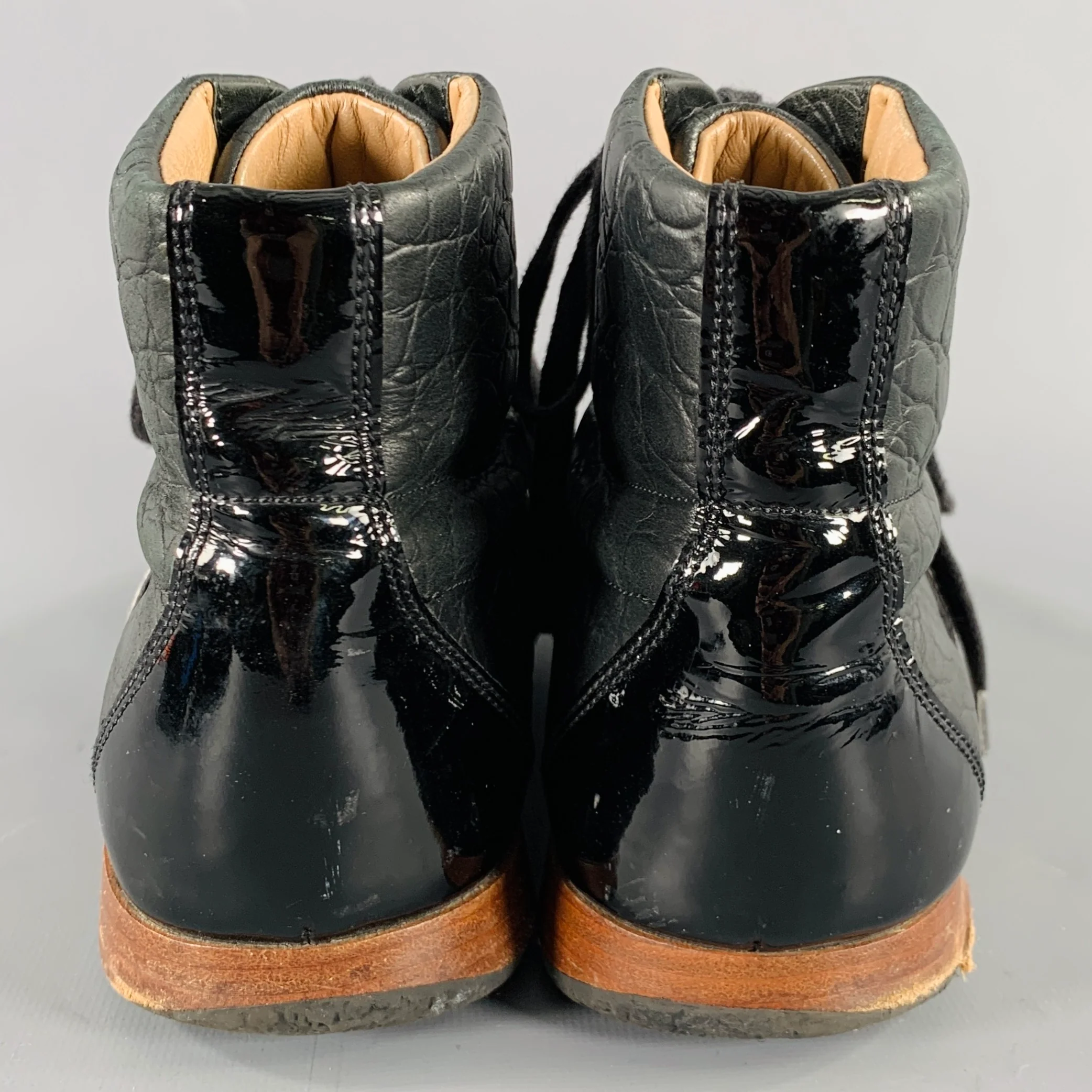 BALLY Size 7 -Frendy- Black White Ribbon Trim Leather High Top Sneakers - Image 3
