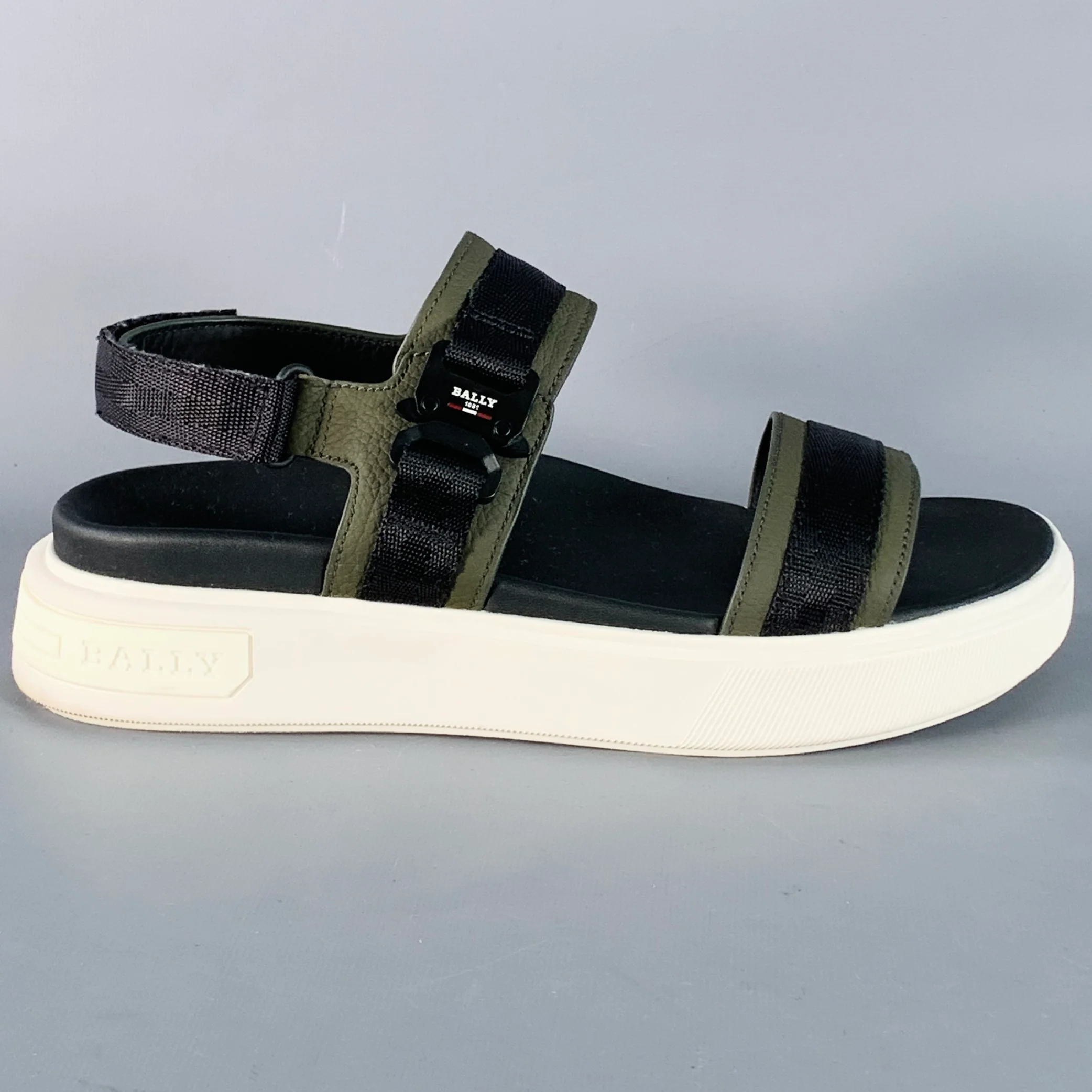 BALLY Size 7 Jere Black Charcoal Nylon Rubber Sole Buckle Sandals - Image 2