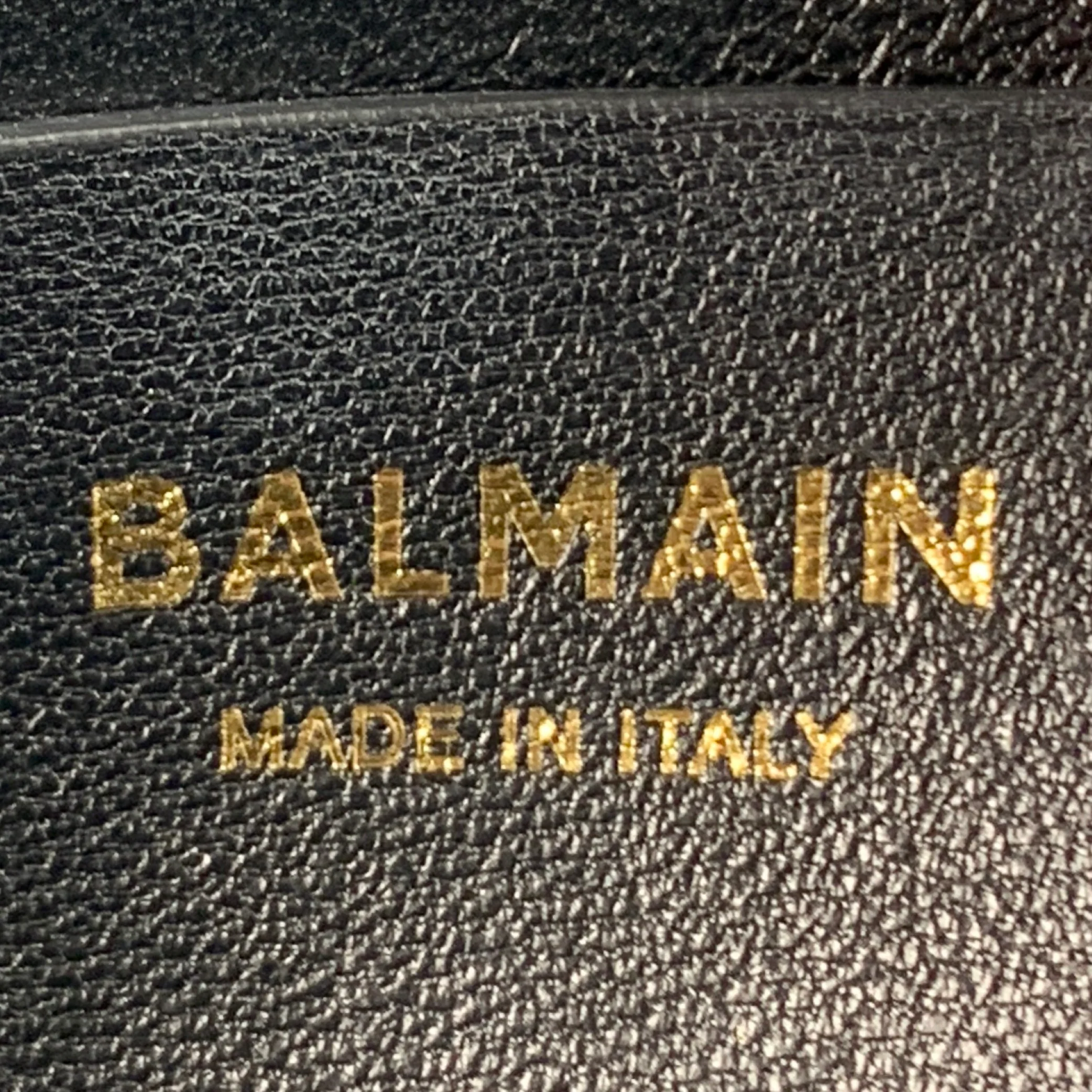 BALMAIN One Size Black Gold Chain Link Pebble Grain Leather Handbag - Image 6