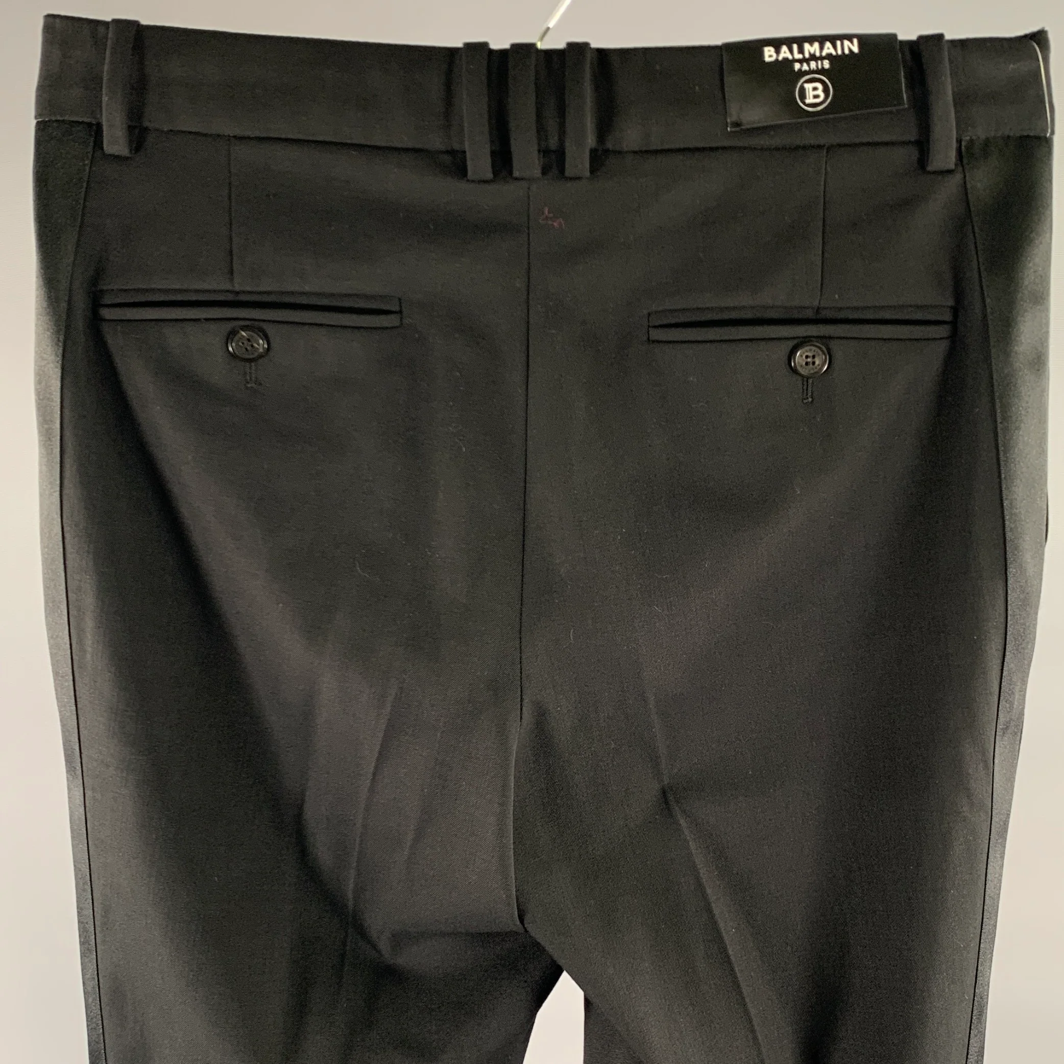 BALMAIN Size 30 Black Wool Blend Tuxedo Dress Pants - Image 2