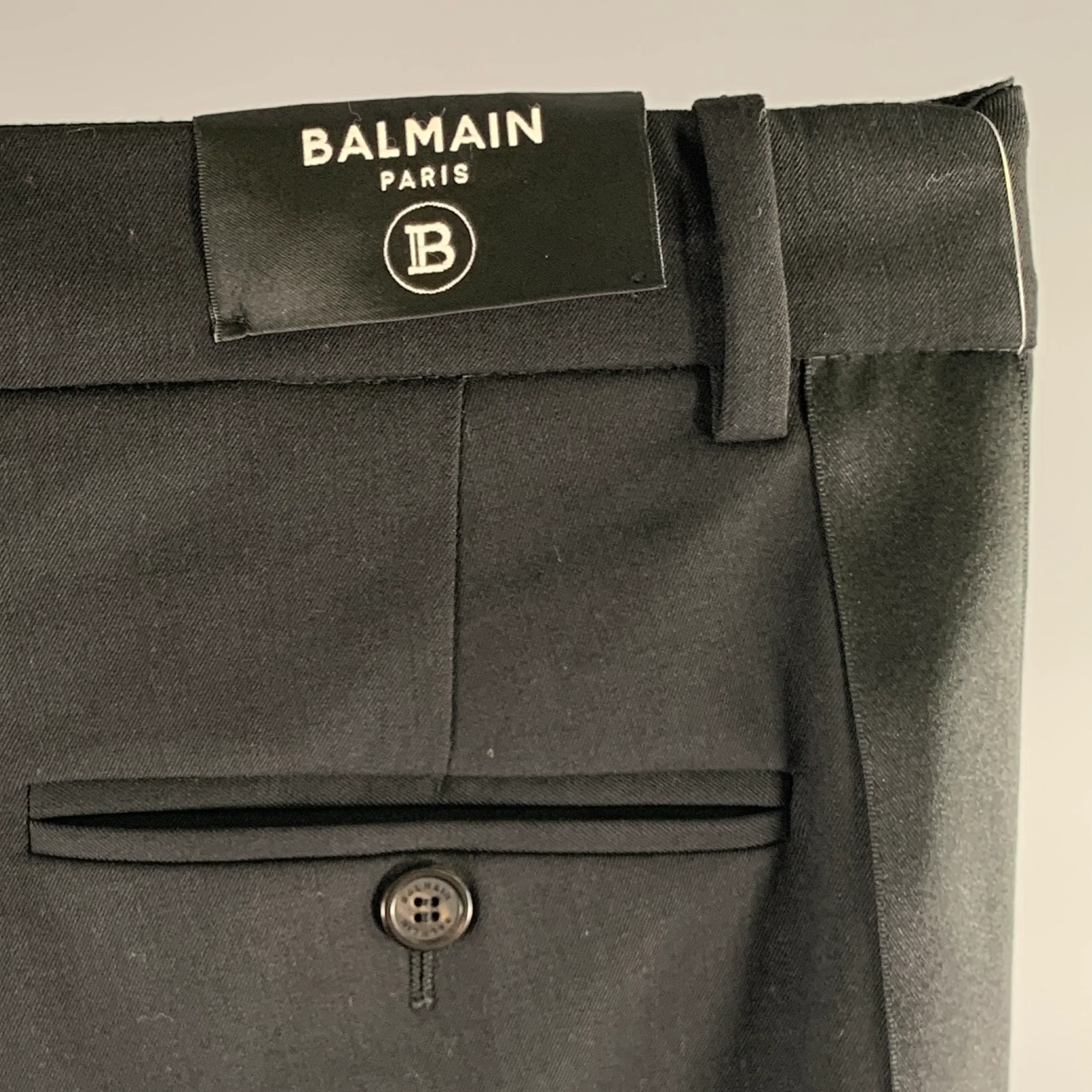 BALMAIN Size 30 Black Wool Blend Tuxedo Dress Pants - Image 3