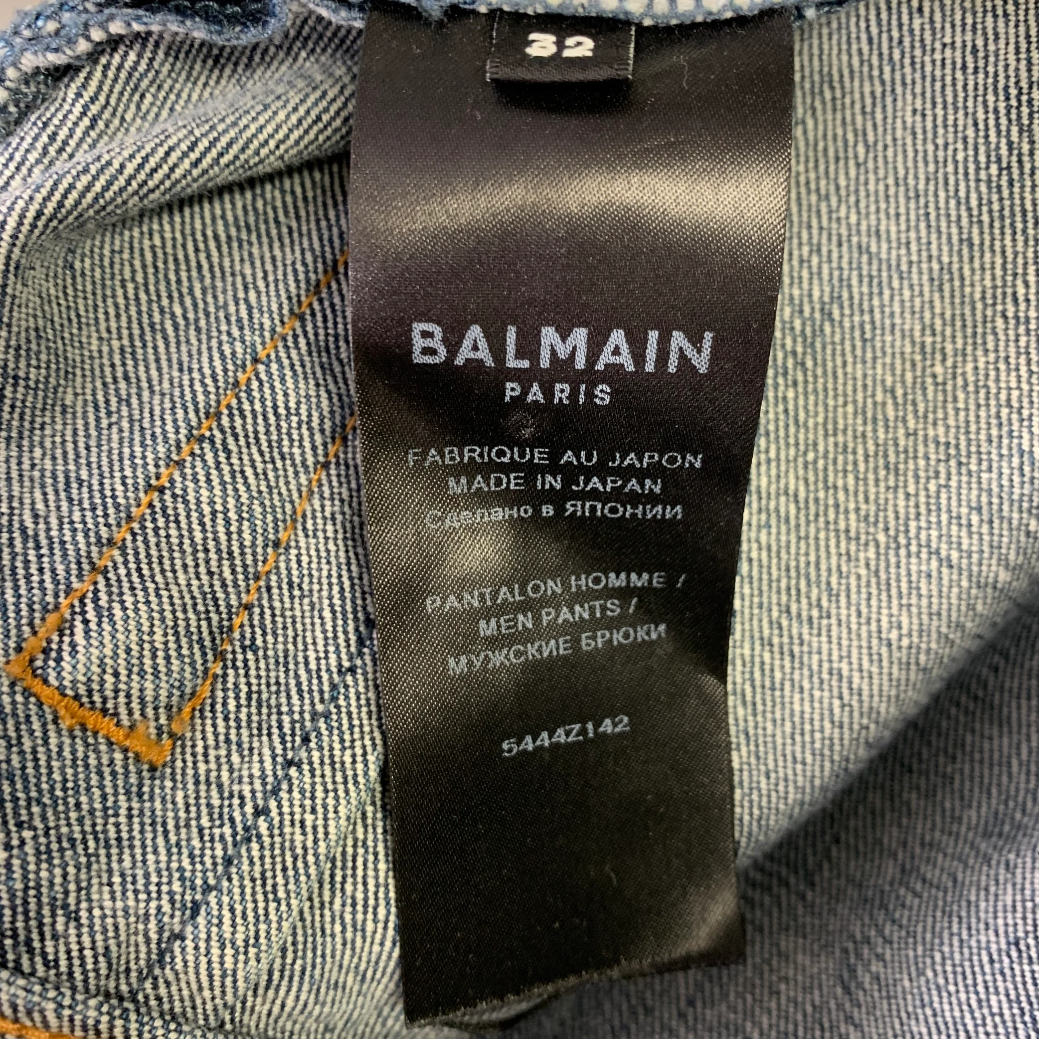 BALMAIN Size 32 Blue Contrast Stitch Cotton Blend Skinny Button Fly Jeans - Image 7