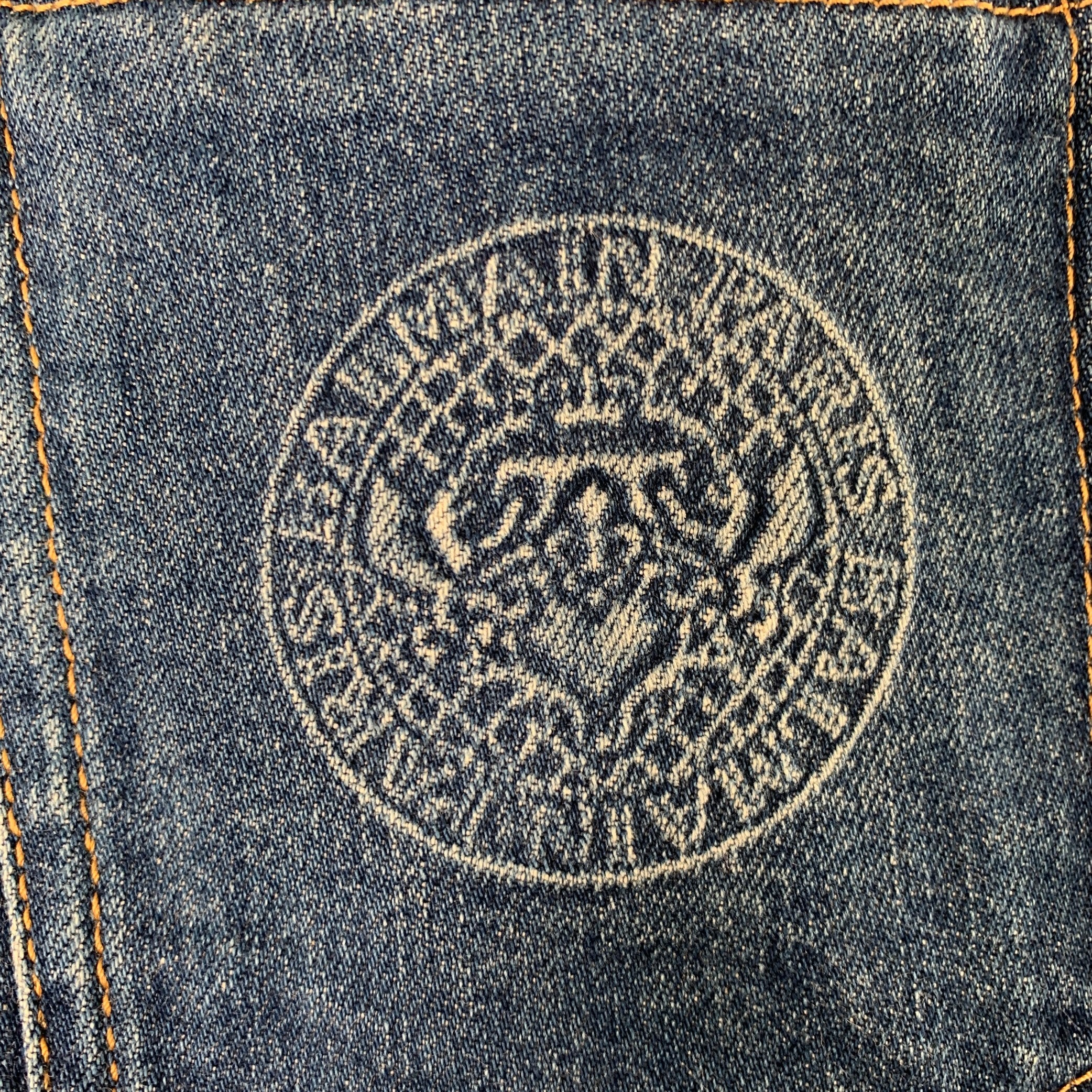BALMAIN Size 32 Blue Cotton Blend Button Fly Jeans - Image 4