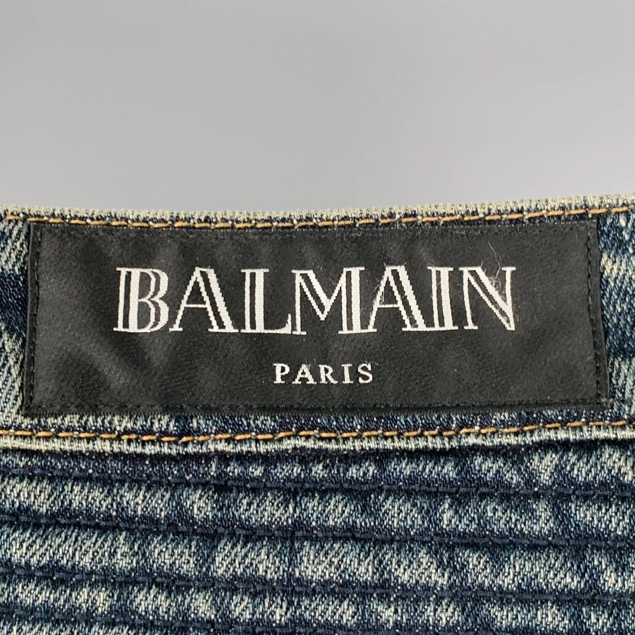 BALMAIN Size 32 Blue Cotton Motorcycle Jeans - Image 5