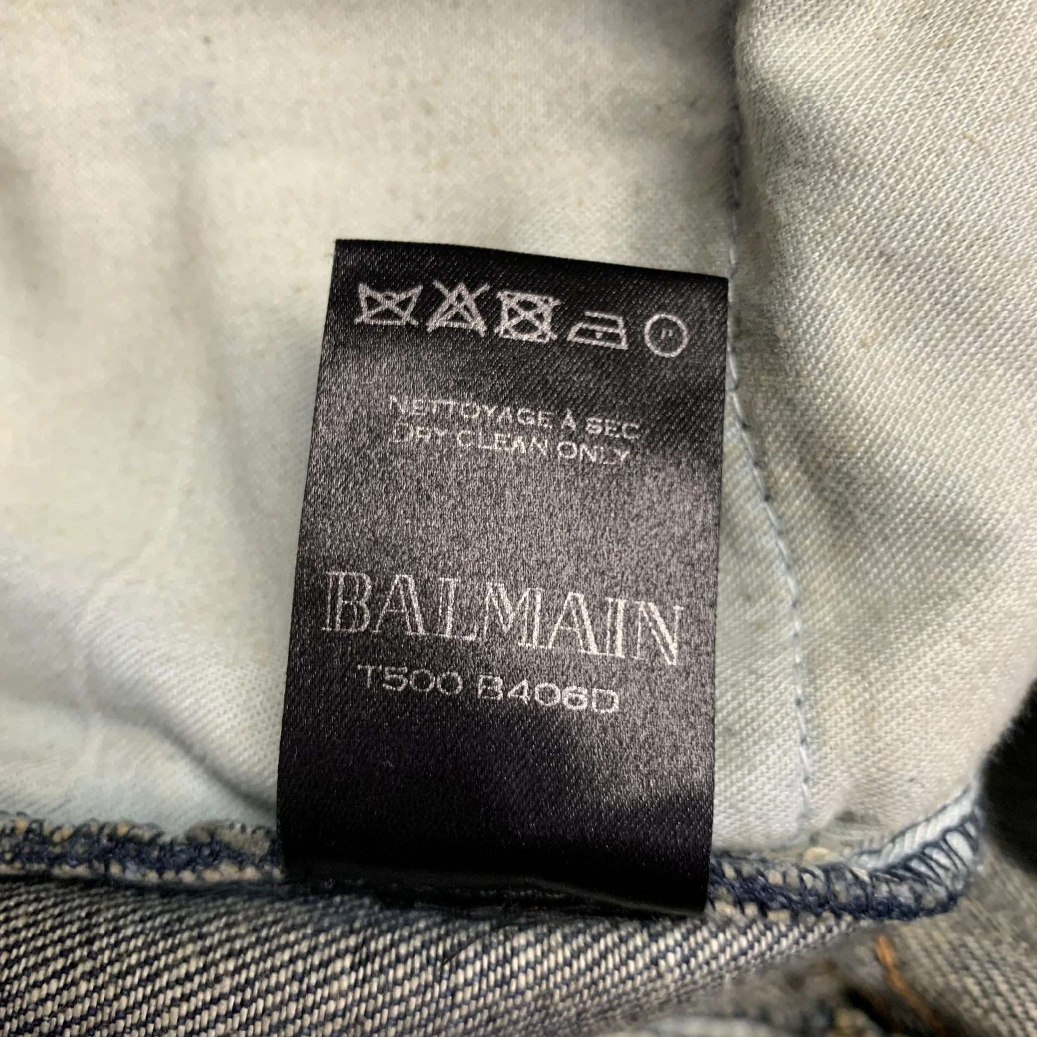 BALMAIN Size 32 Blue Cotton Motorcycle Jeans - Image 7