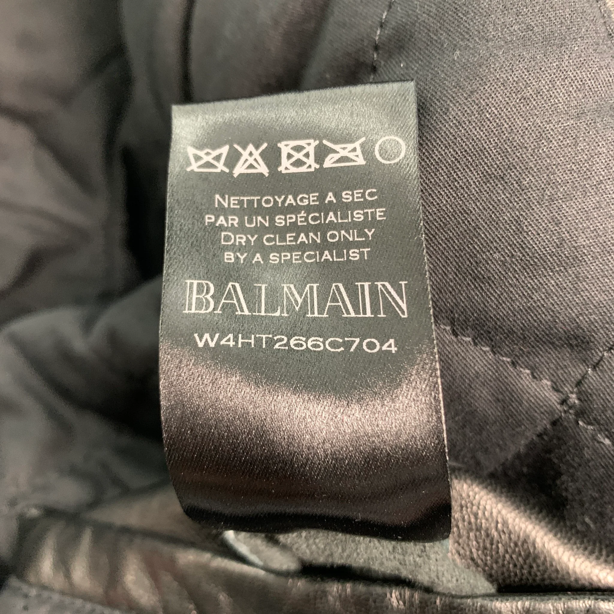 BALMAIN Size 36 Black Leather Motorcycle Jacket - Image 8