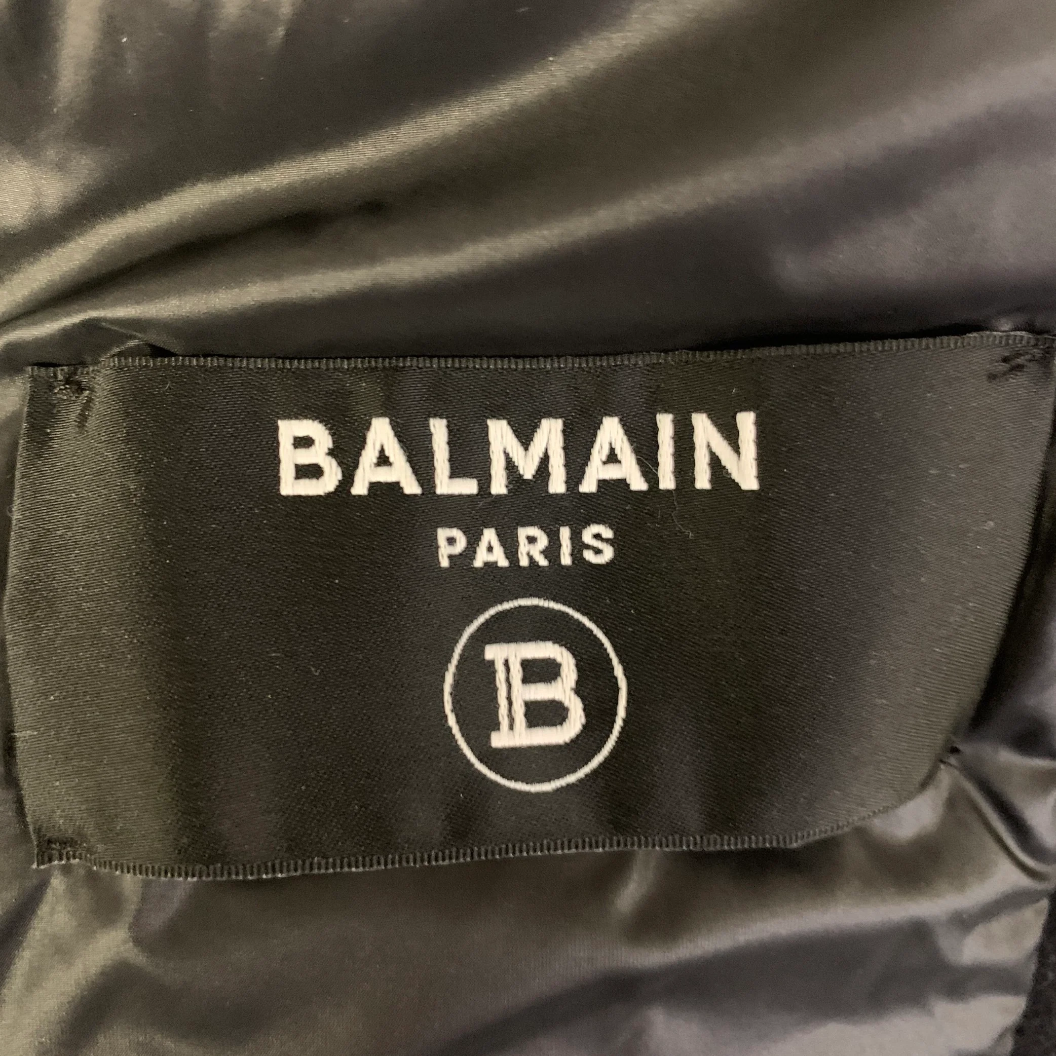 BALMAIN Size 40 Black Red White Patch Wool Faux Leather Varsity Jacket - Image 6