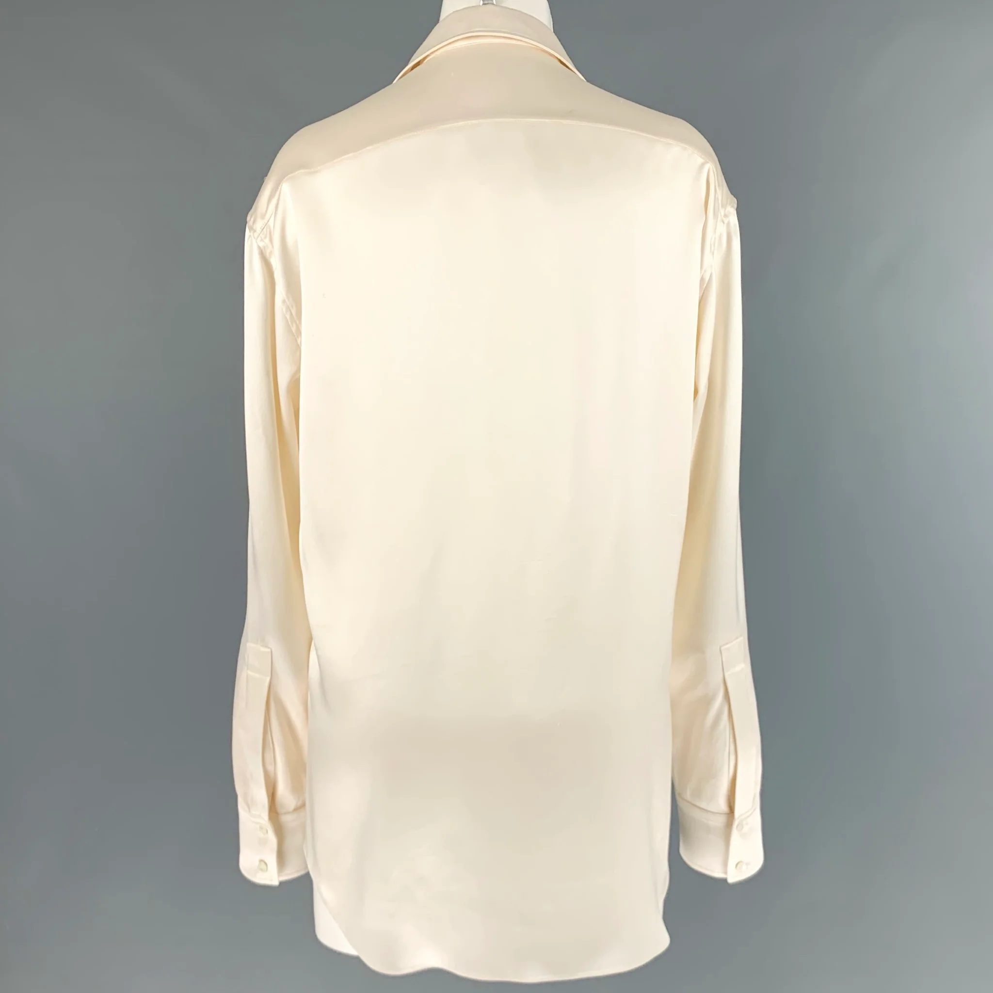 BALMAIN Size 8 Cream Silk Hidden Buttons Dress Top - Image 3
