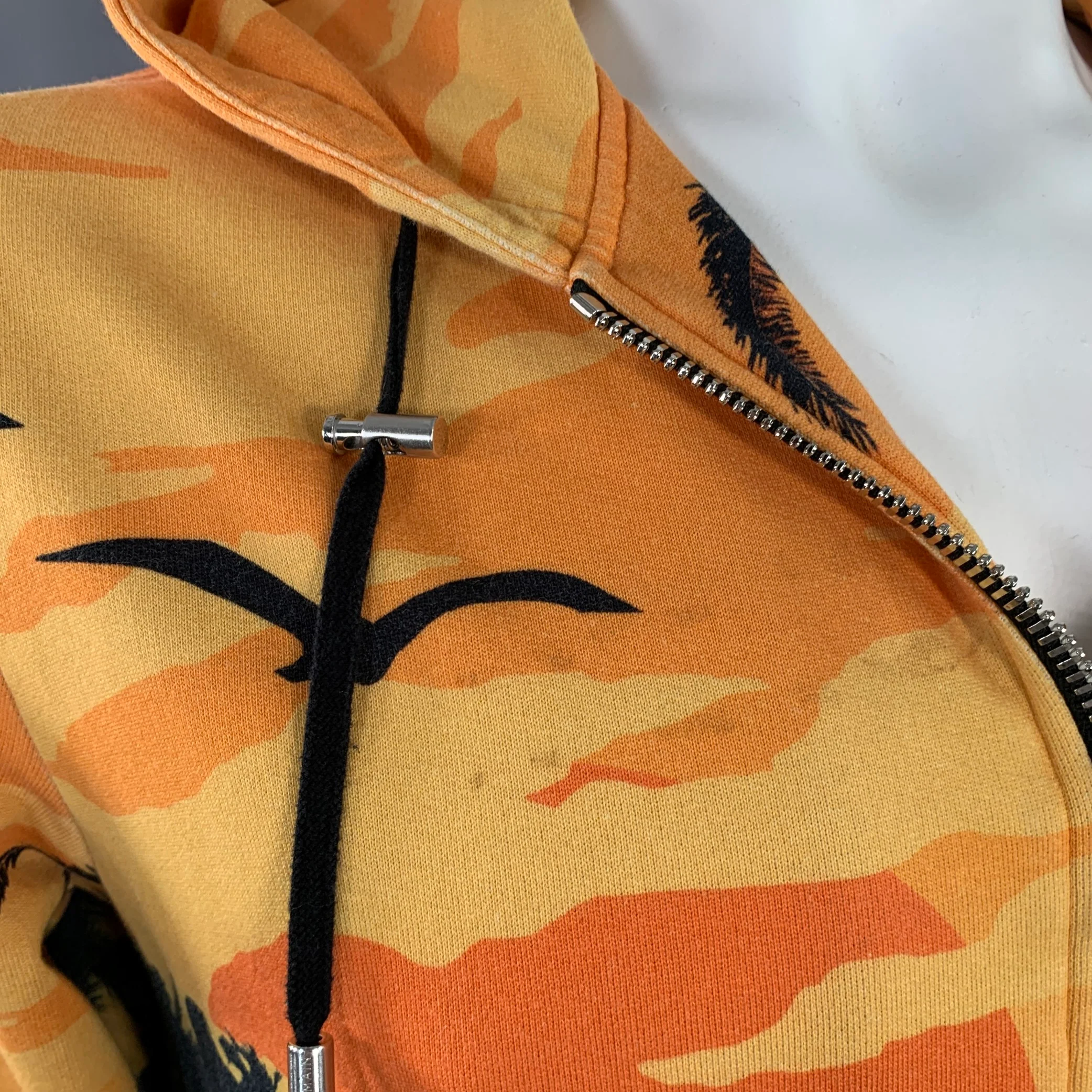 BALMAIN Size L Black Orange Blue Tropical Cotton Hooded Zip Up Sweatshirt - Image 7