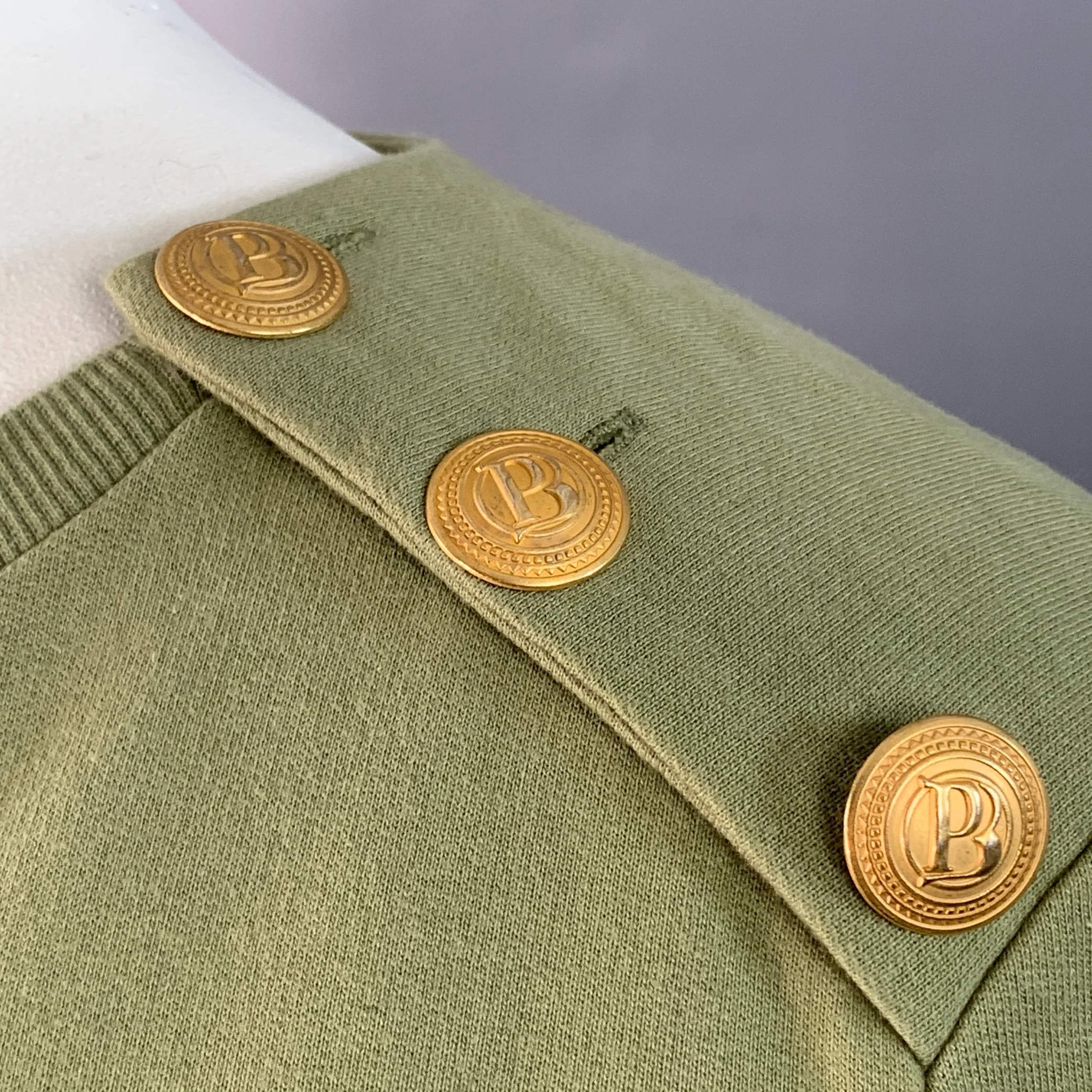 BALMAIN Size L Green Sage Cotton Blend Jersey Logo Crew Neck Pullover - Image 3