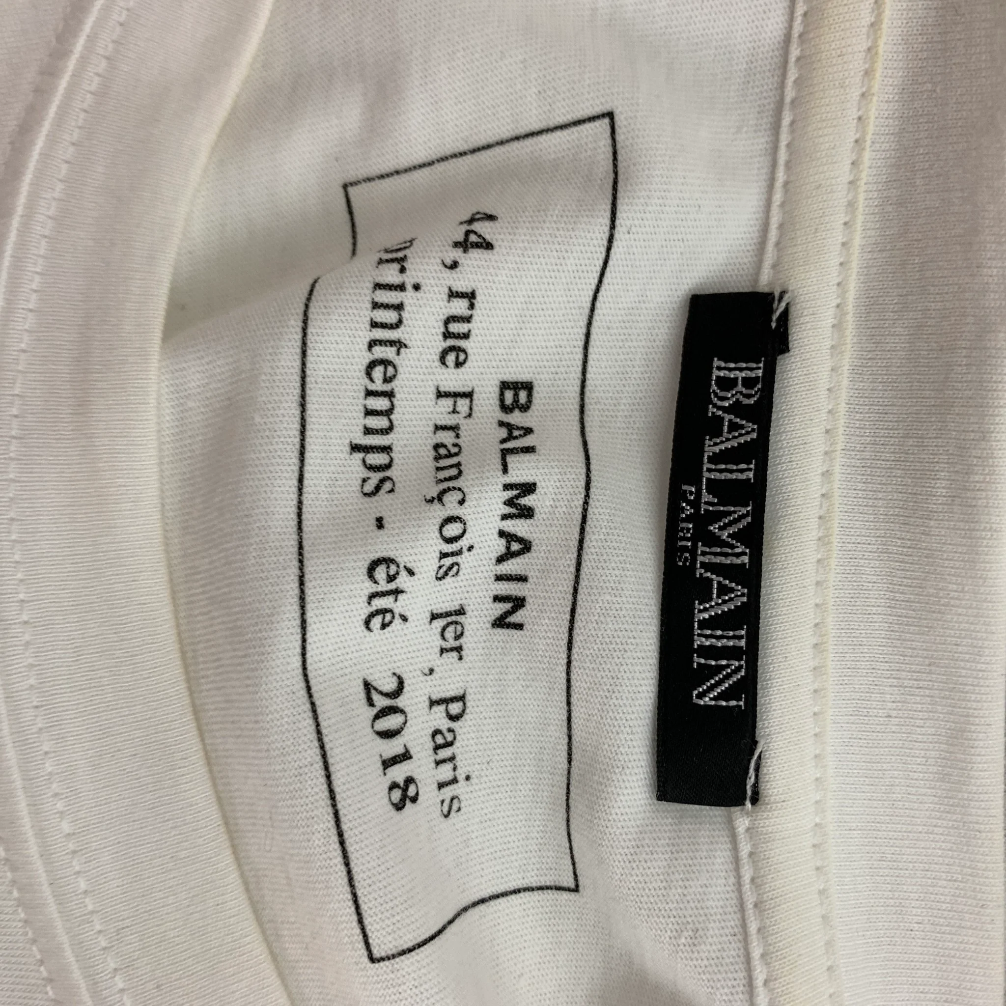 BALMAIN Size L White Logo Cotton T-shirt - Image 5