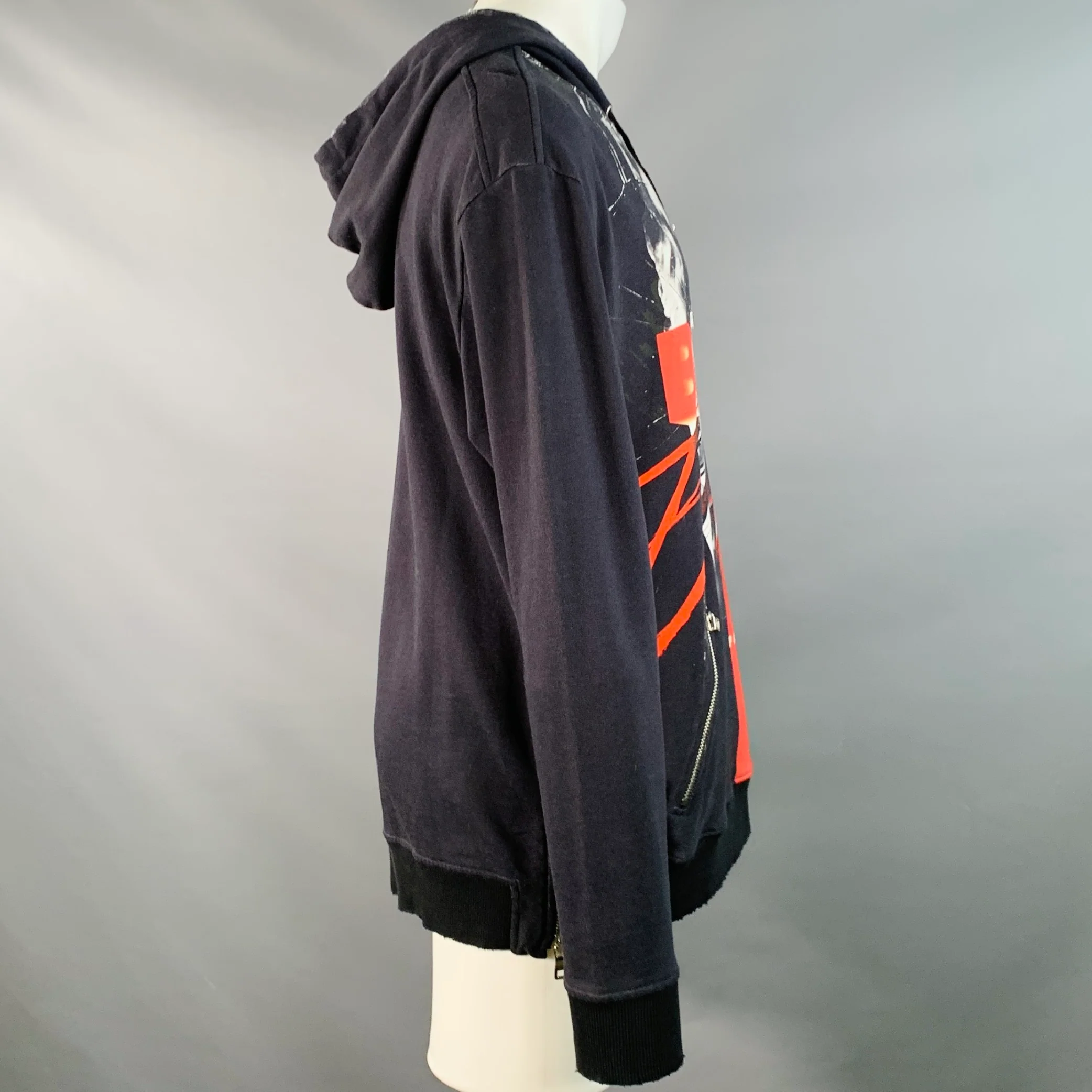 BALMAIN Size M Black Red White Graphic Cotton Hoodie Sweatshirt - Image 3