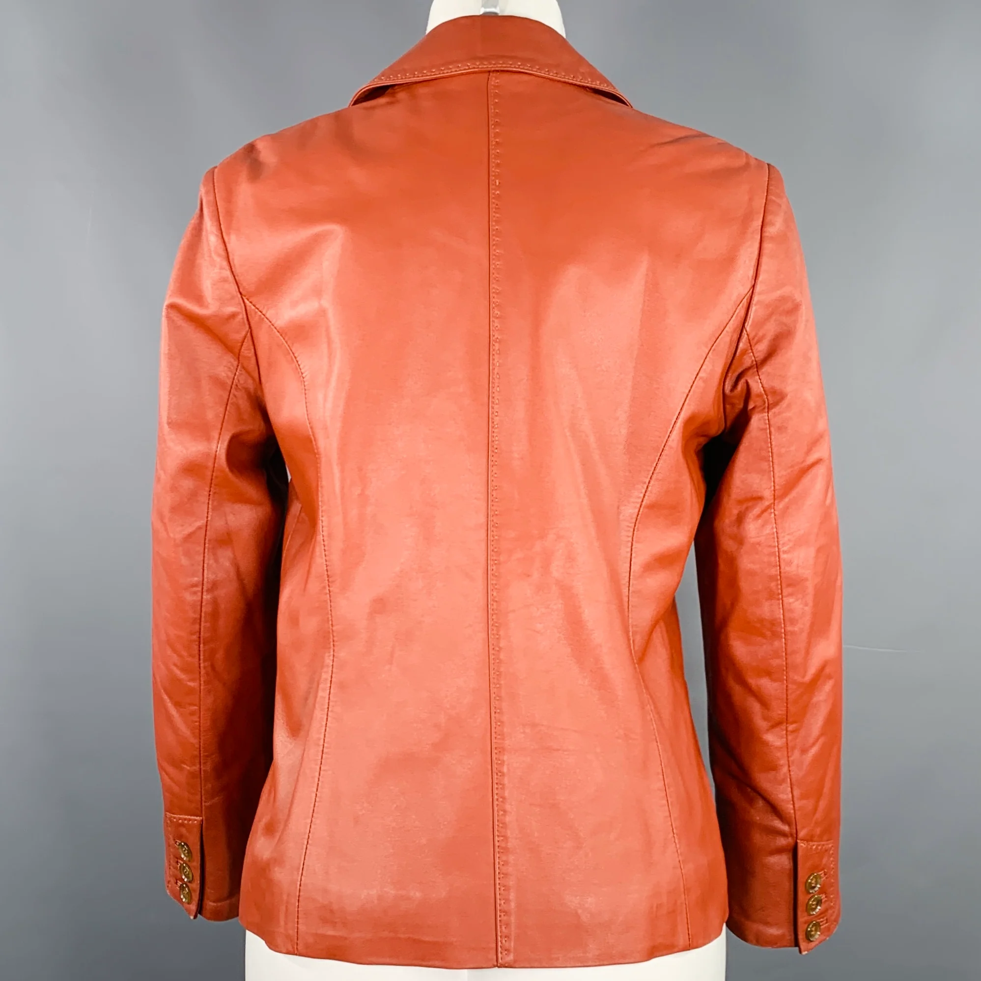 BALMAIN Size M Brown Cognac Sheepskin Leather Single Button Jacket - Image 3