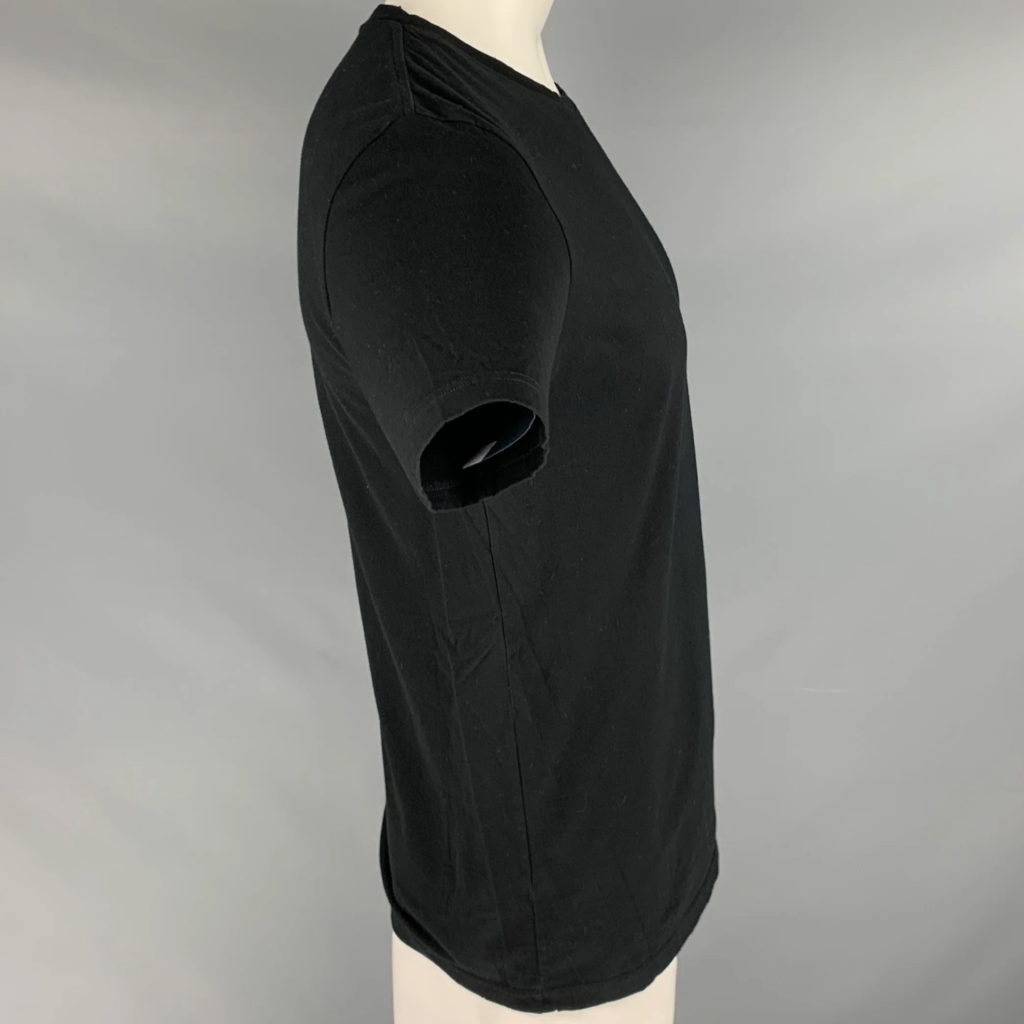 BALMAIN Size XL Black Cotton Distressed Crew Neck T-shirt - Image 2