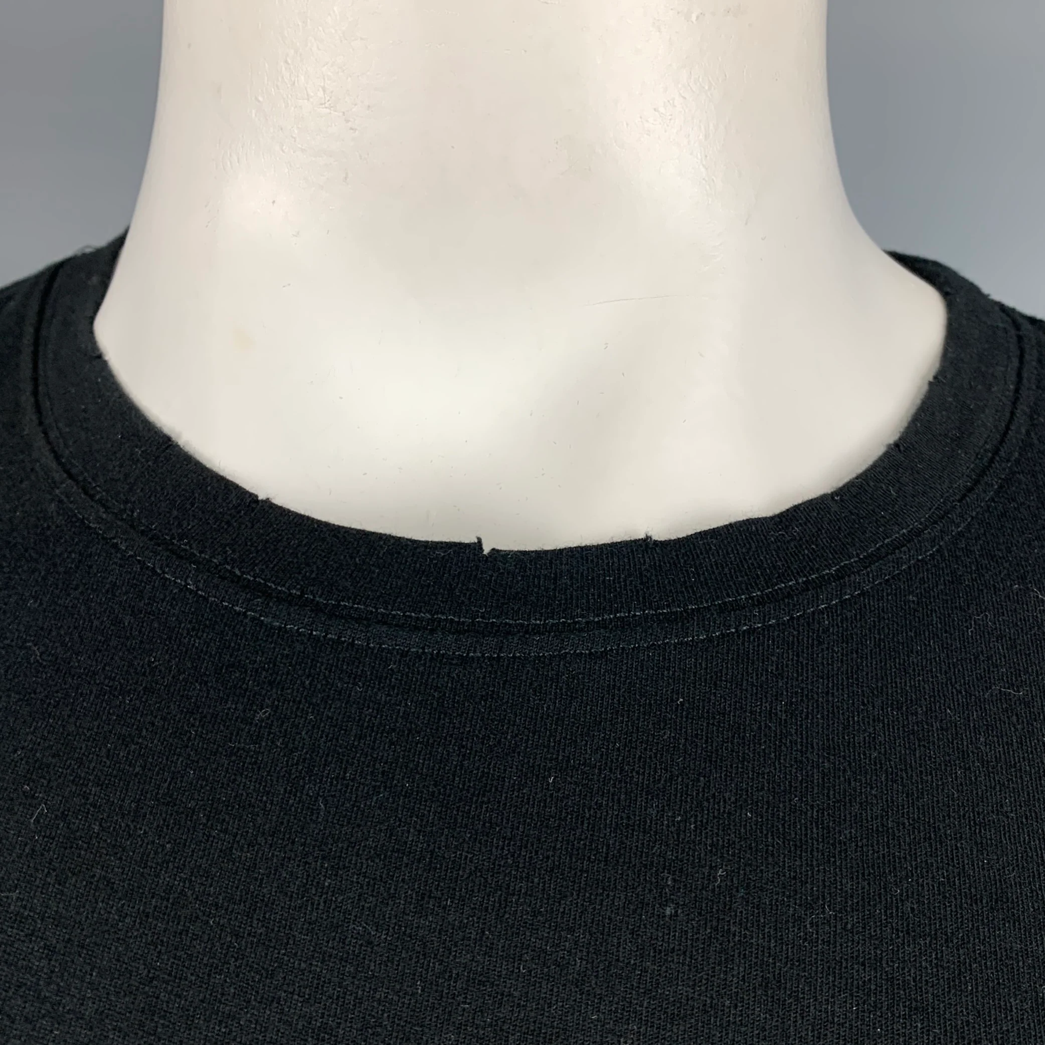 BALMAIN Size XL Black Cotton Distressed Crew Neck T-shirt - Image 4