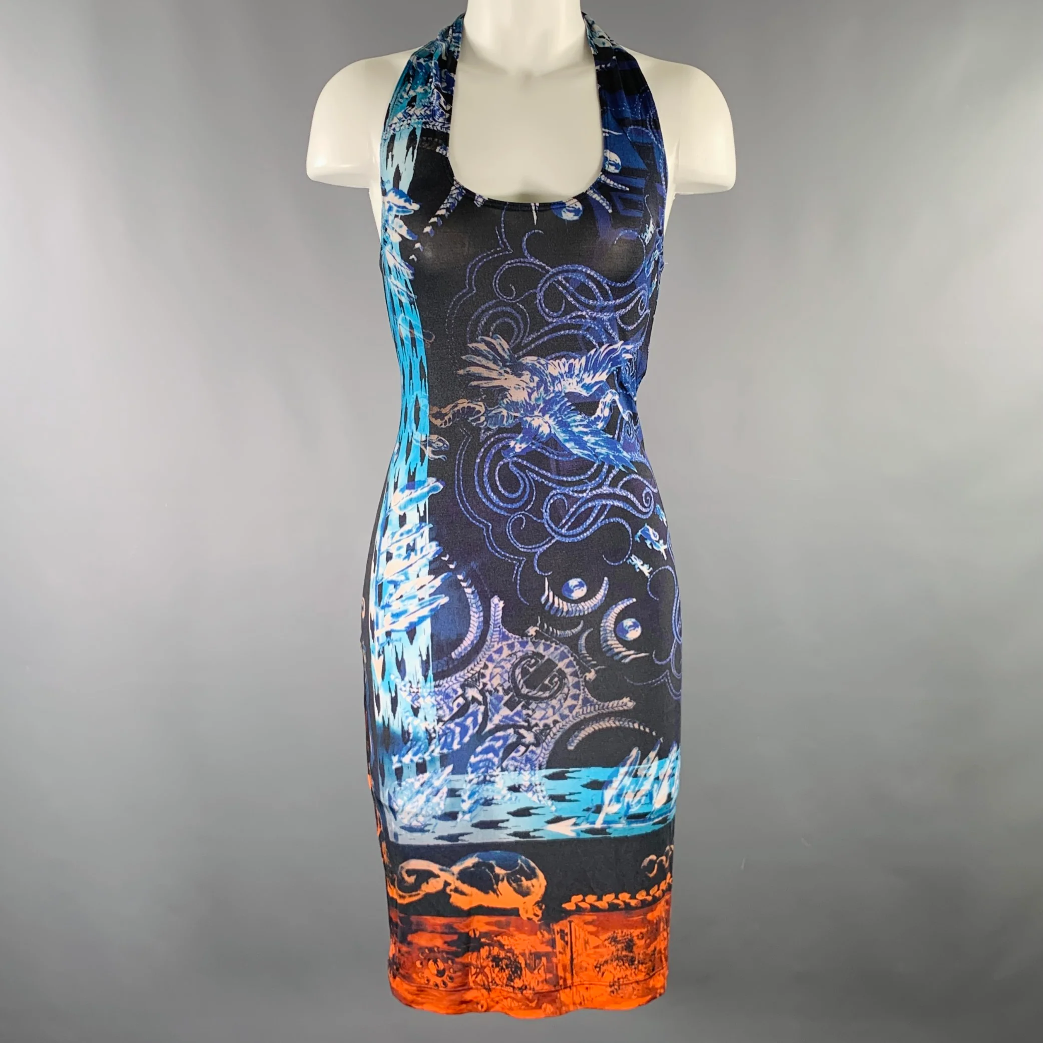 BALMAIN Size XS Black Blue Viscose Blend Abstract Tank Dress - Image 2