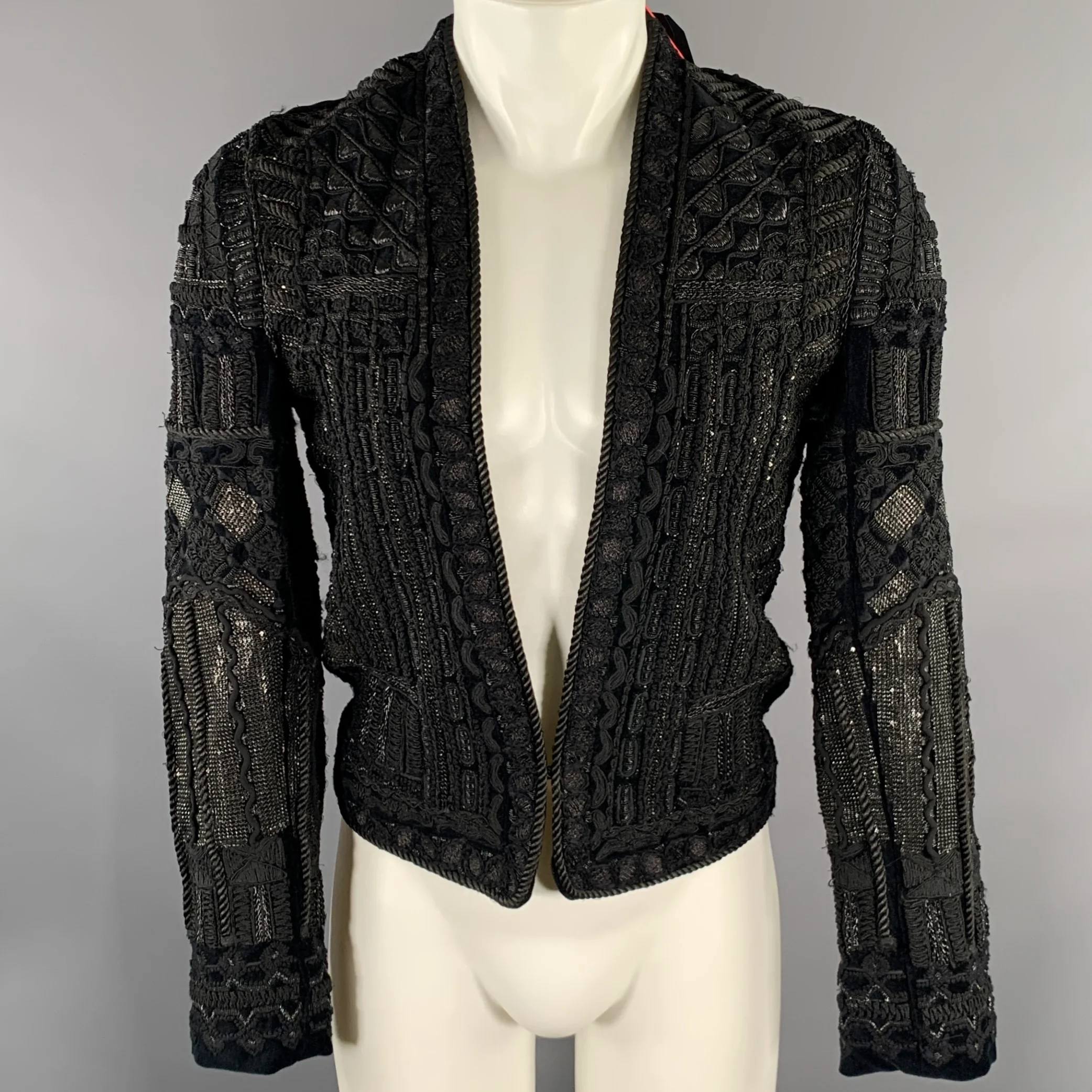 BALMAIN X H&M Size 36 Black Beaded Cotton Polyester Jacket