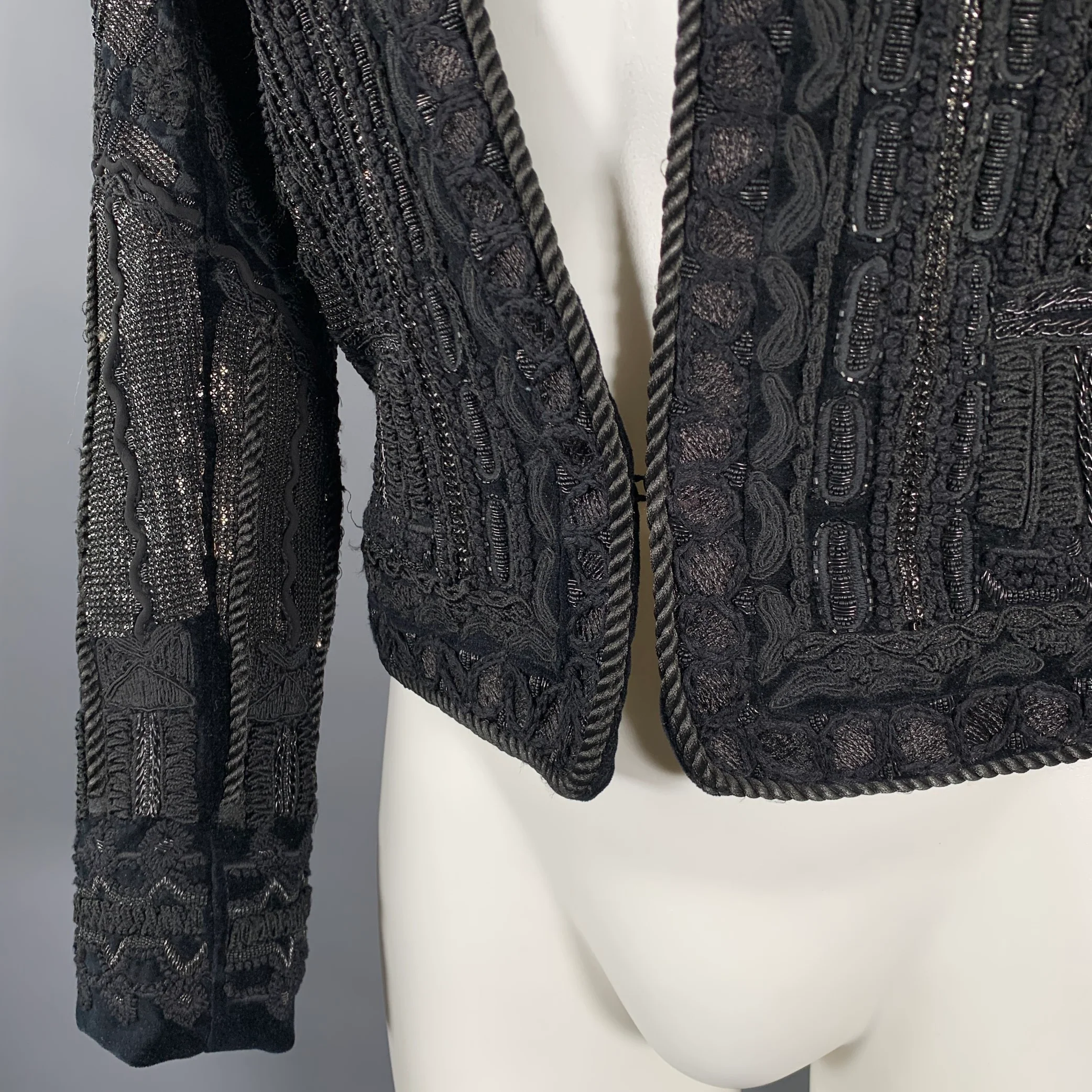BALMAIN X H&M Size 36 Black Beaded Cotton Polyester Jacket - Image 6