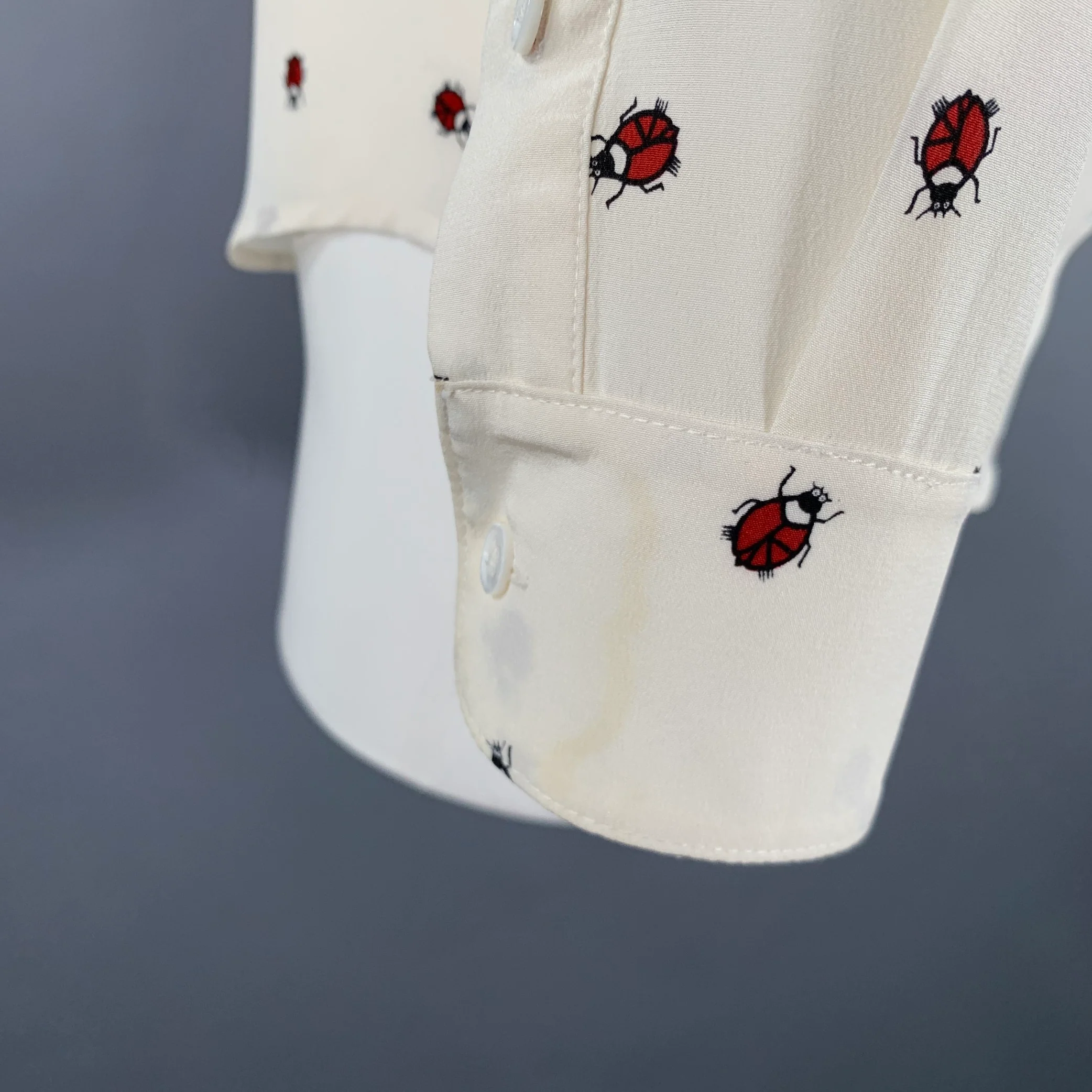 BAND OF OUTSIDERS Size 0 Cream Red Silk Lady Bug Long Sleeve Blouse - Image 5
