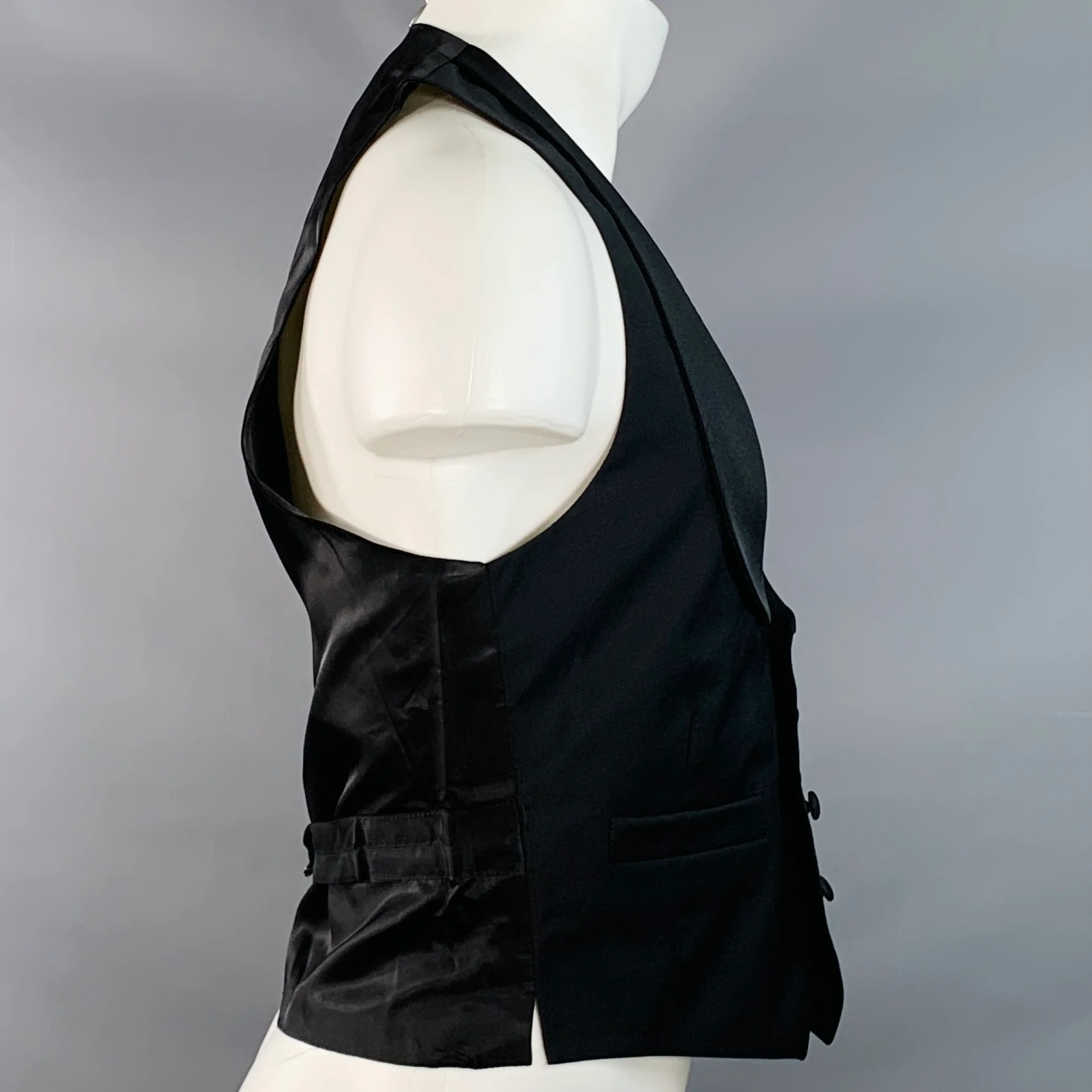 BAND OF OUTSIDERS Size 34 Black Wool Mohair Twill Shawl Vest - Image 3