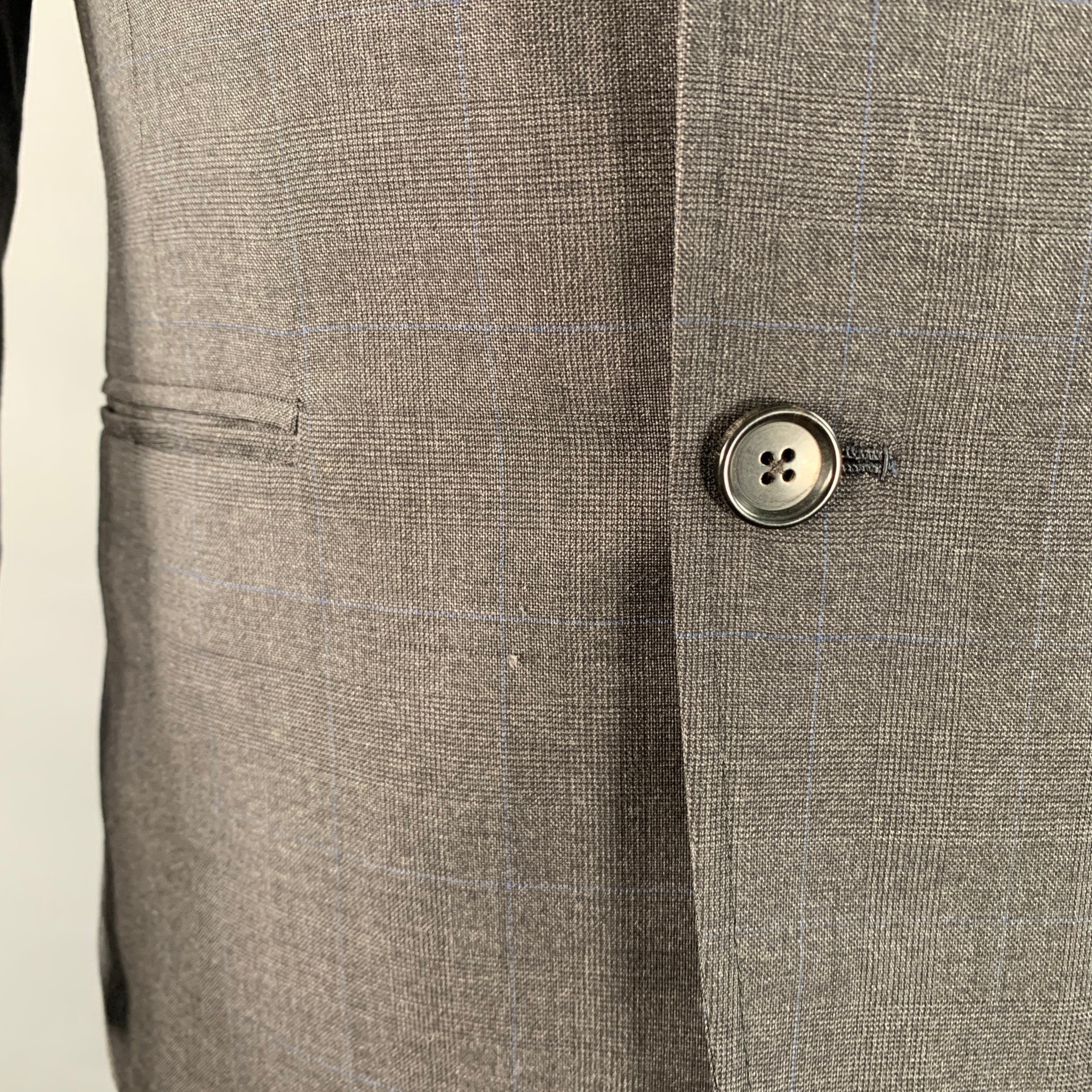 BAND OF OUTSIDERS Size 38 Regular Charcoal Grey Blue Glenplaid Wool Suit - Image 7