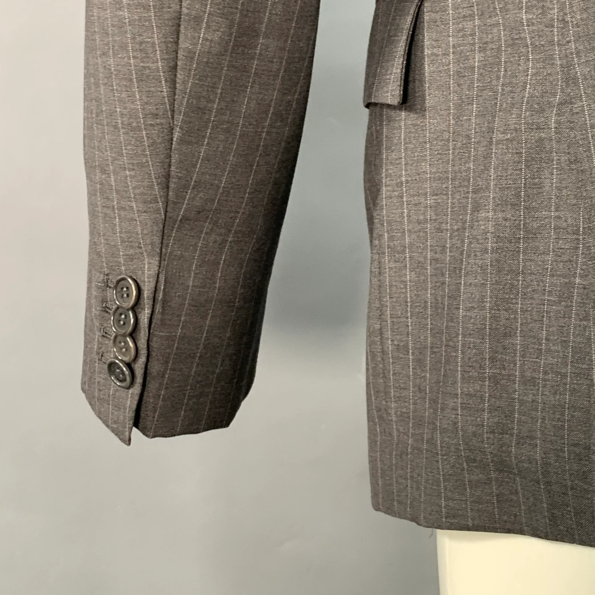 BAND OF OUTSIDERS Size 40 Grey Pinstripe Wool Single Breasted Sport Coat - Image 5