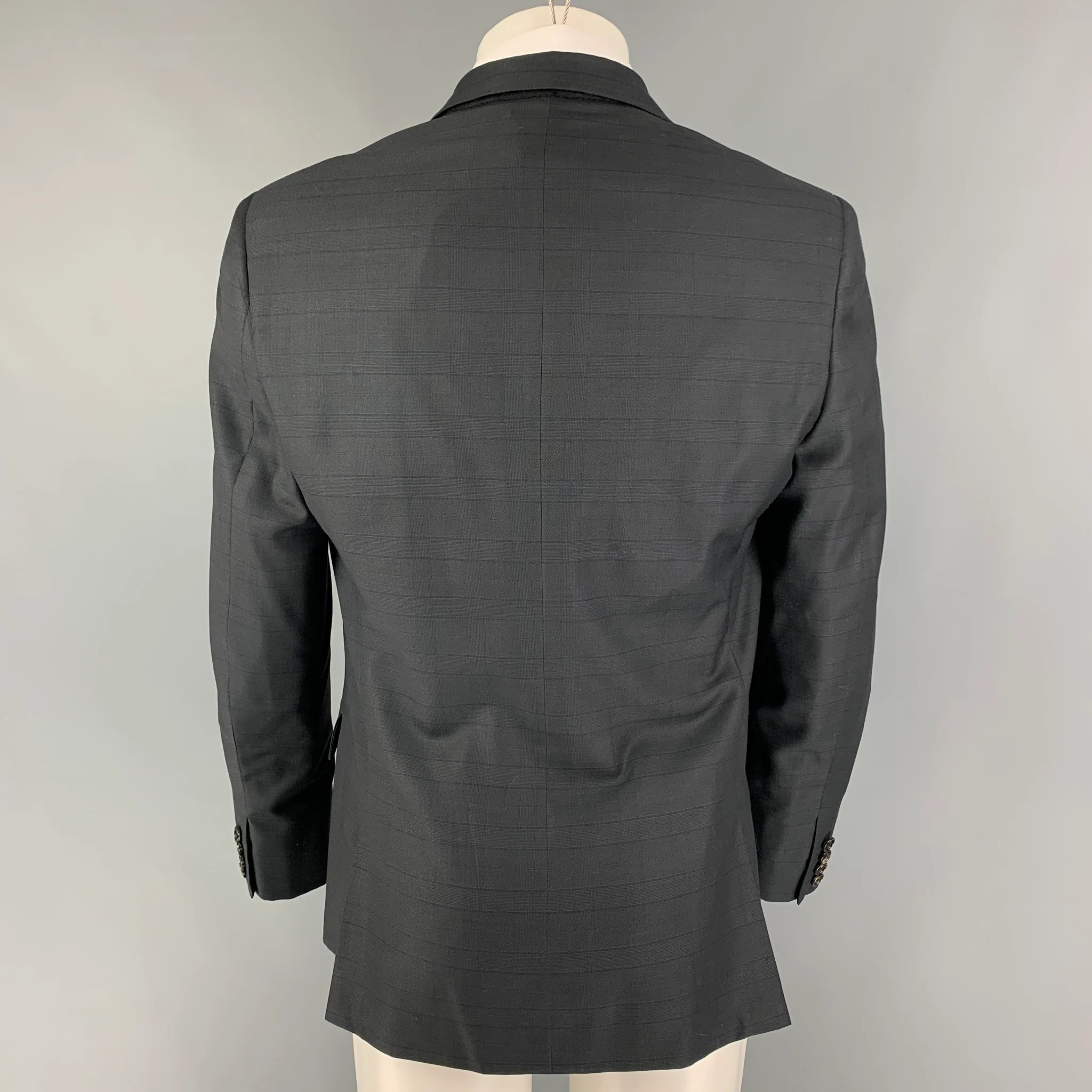 BAND OF OUTSIDERS Size 44 Charcoal Navy Plaid Wool Notch Lapel Sport Coat - Image 3