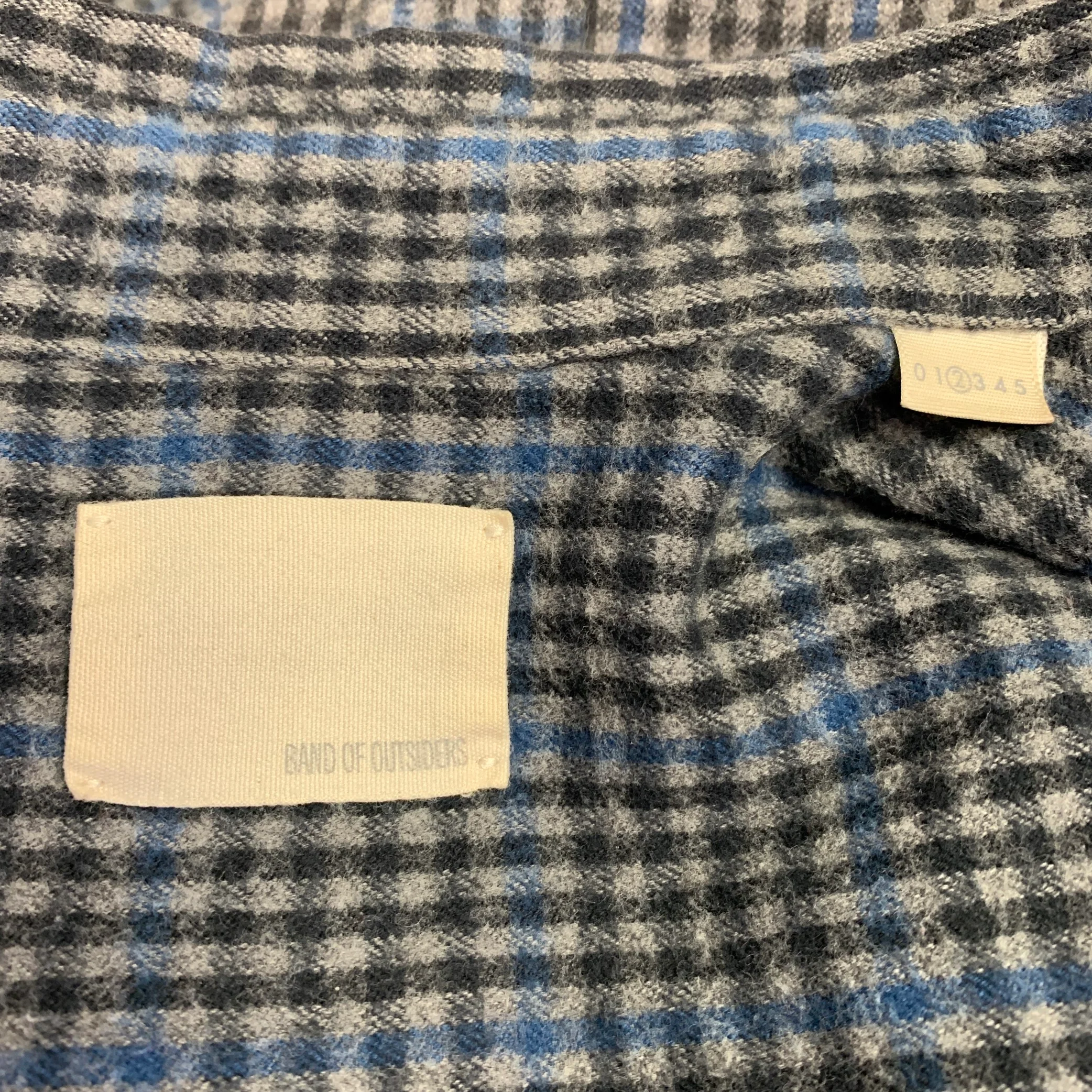 BAND OF OUTSIDERS Size M Grey Blue Plaid Cotton One Pocket Long Sleeve Shirt - Image 5
