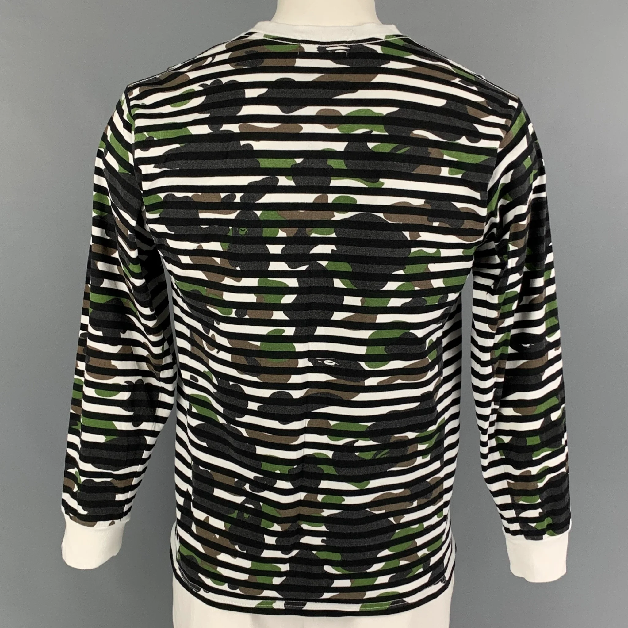 BAPE Size L Black White Camouflage Cotton Crew-Neck T-shirt - Image 3