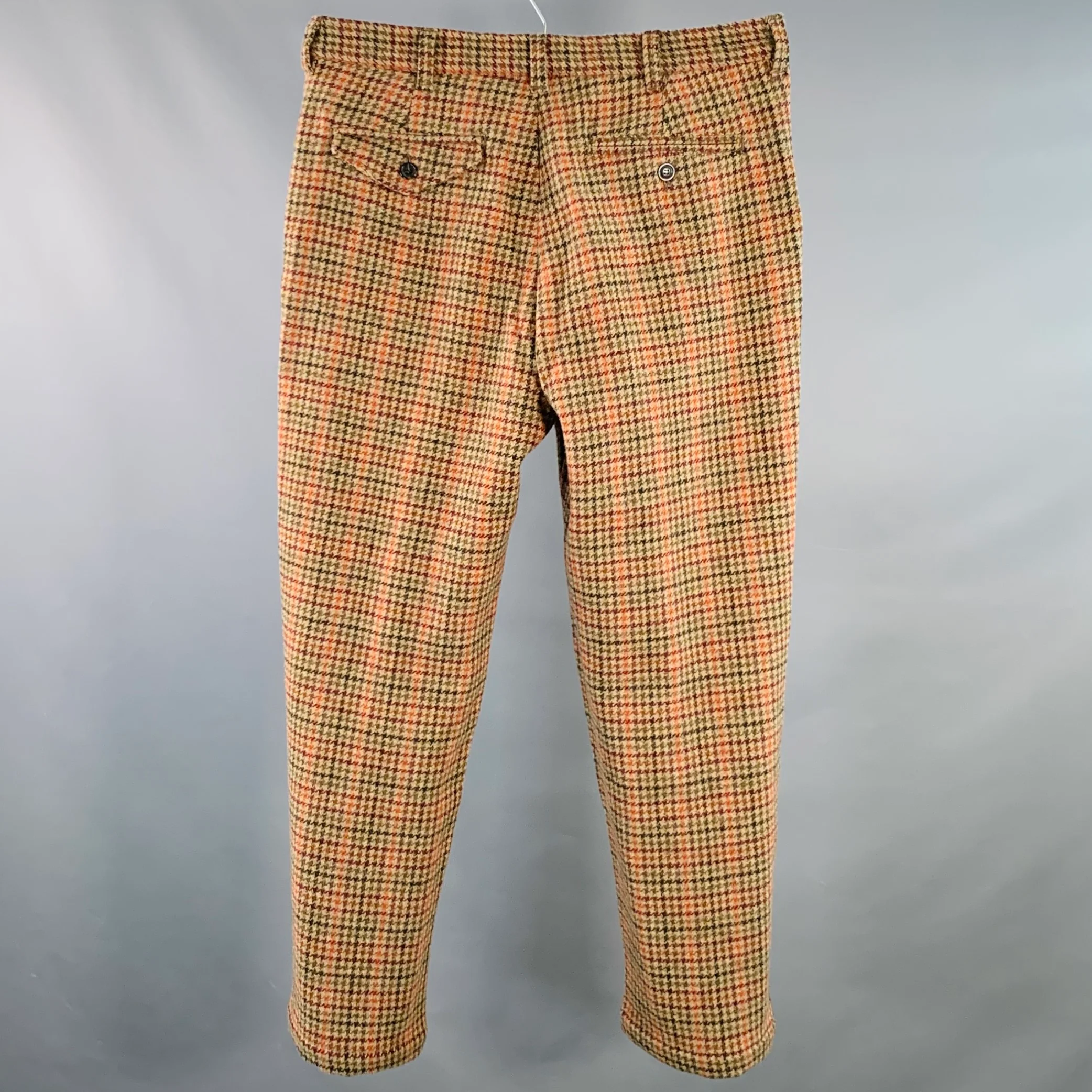 BARACUTA Size 34 Brown Multi Color Houndstooth Wool Zip Fly Casual Pants - Image 3