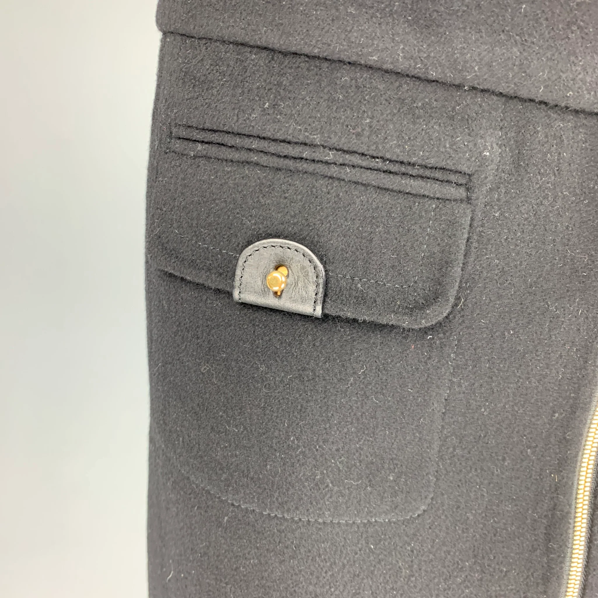 BARBARA BUI Size 8 Black Wool Cashmere Leather Zip Up Mini Skirt - Image 2