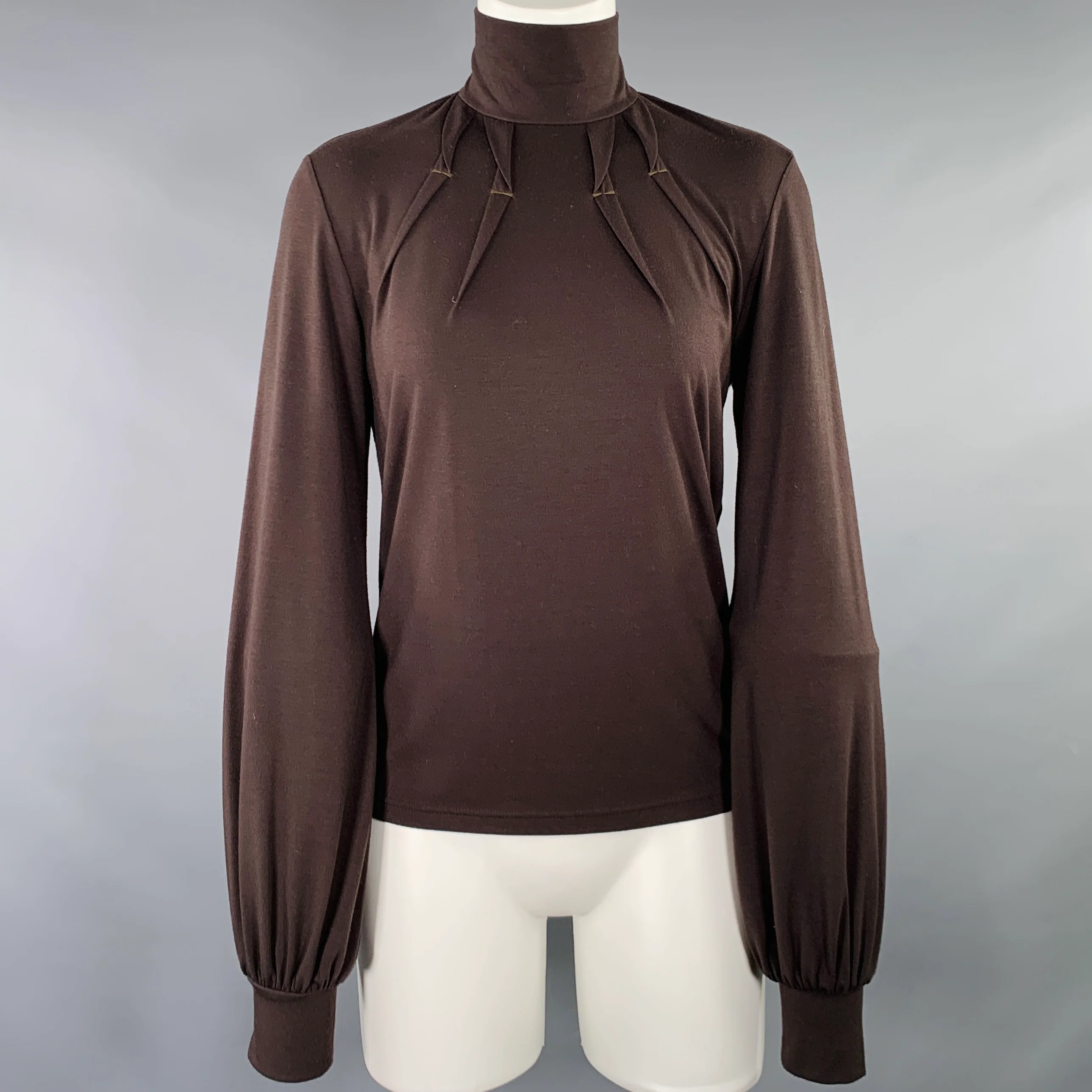 BARBARA BUI Size M Brown Polyester Blend Pleated Turtleneck Pullover