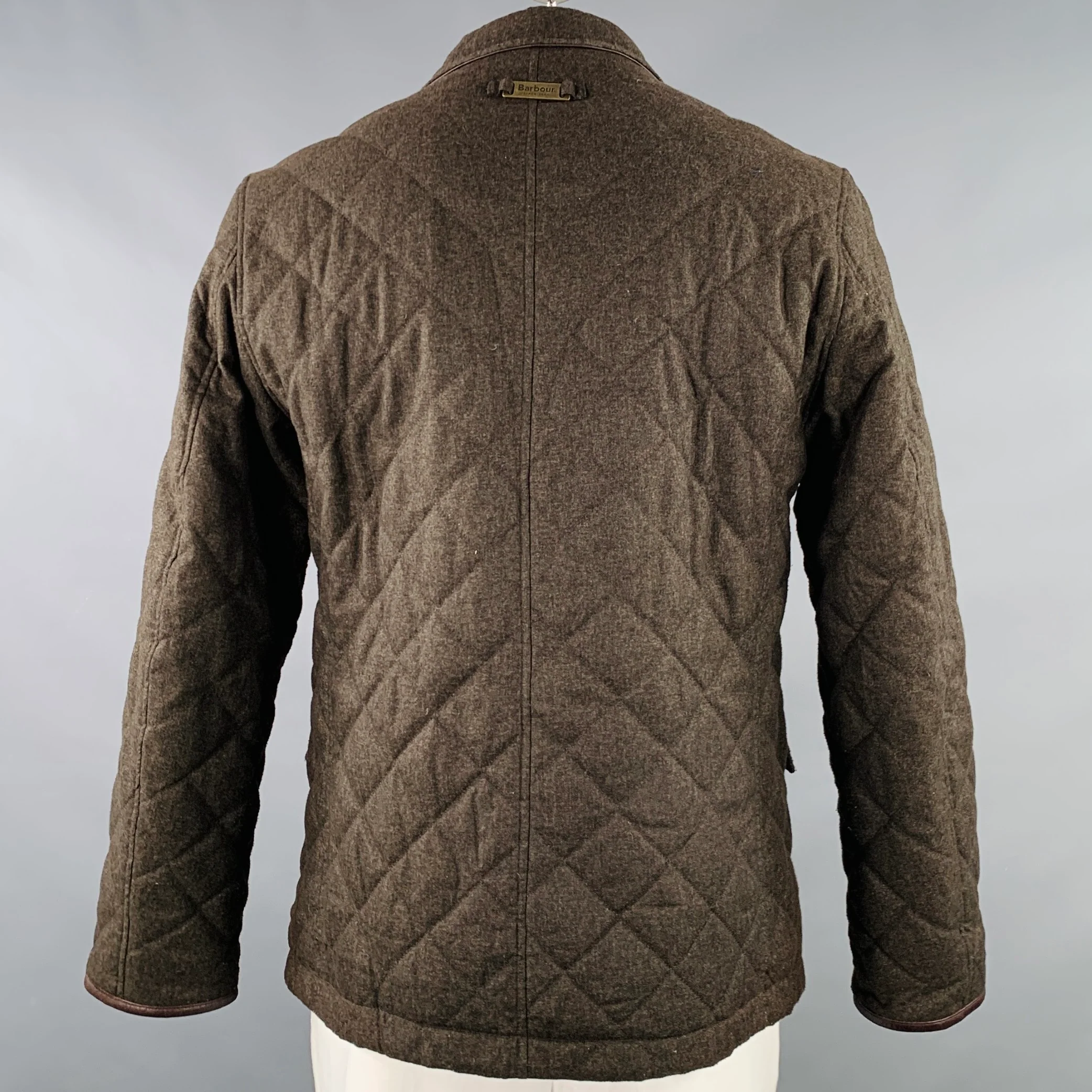 BARBOUR Size L Brown Olive Quilted Polyester Single Breasted Jacket - Image 4
