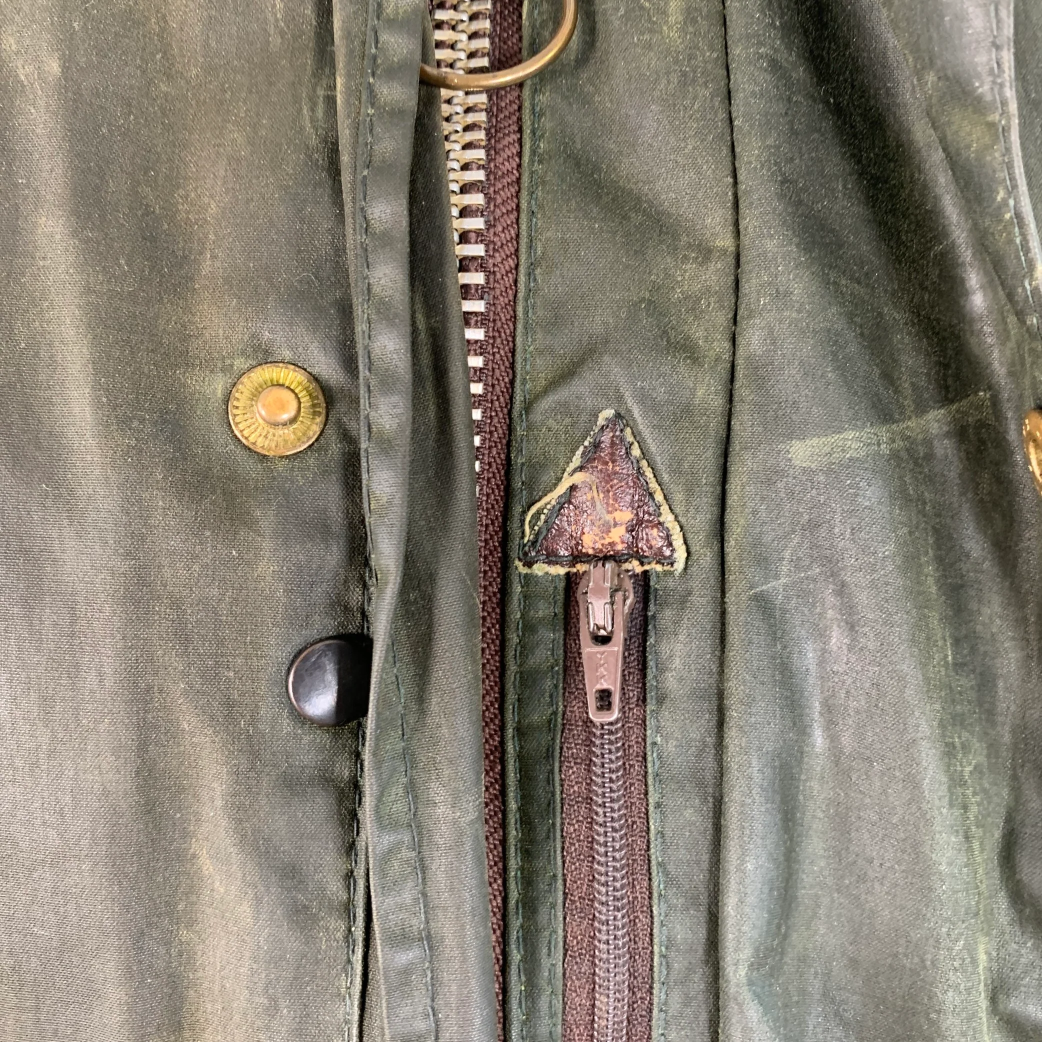 BARBOUR Size L Brown Olive Waxed Canvas Corduroy Collar Zip Snaps Jacket - Image 5