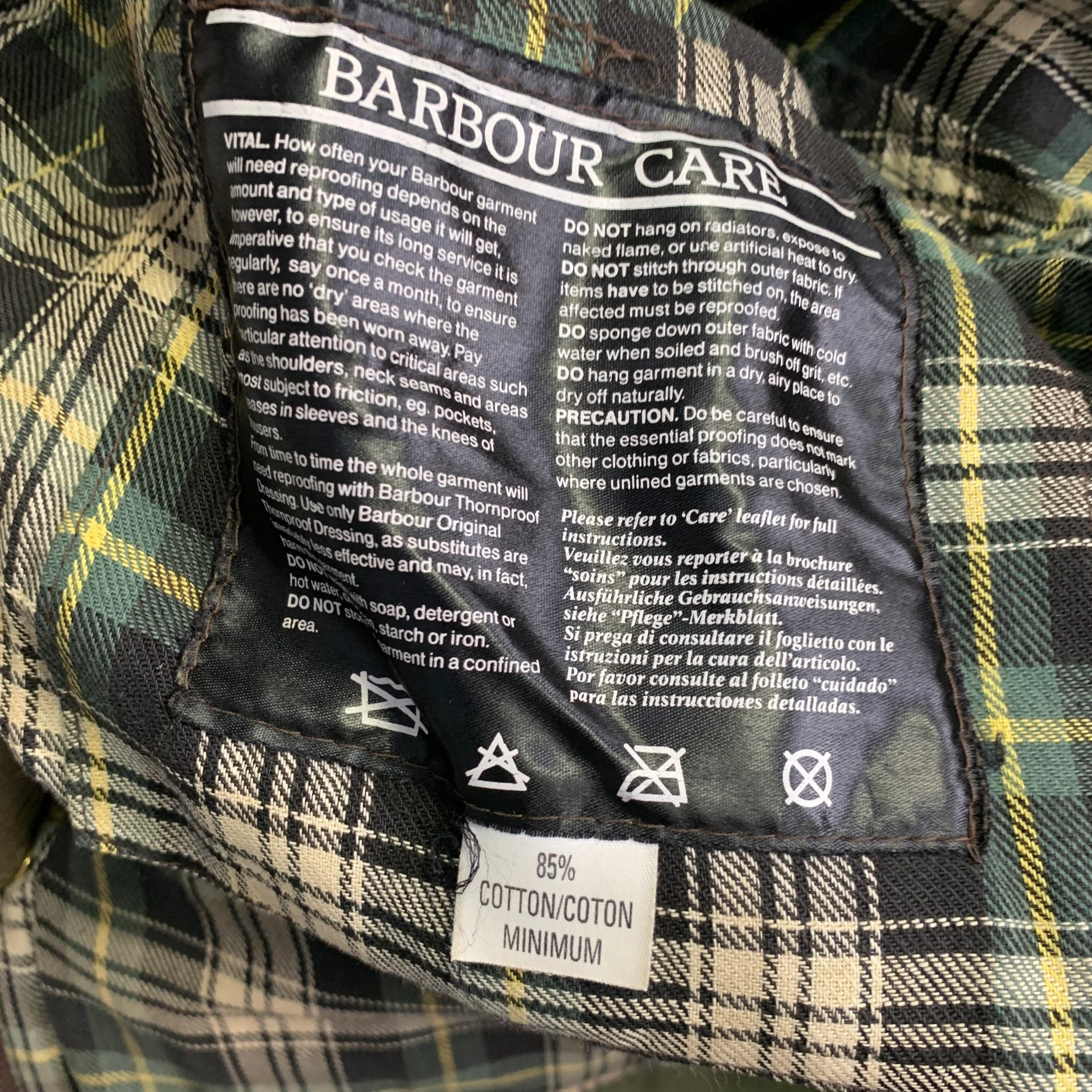 BARBOUR Size L Brown Olive Waxed Canvas Corduroy Collar Zip Snaps Jacket - Image 9