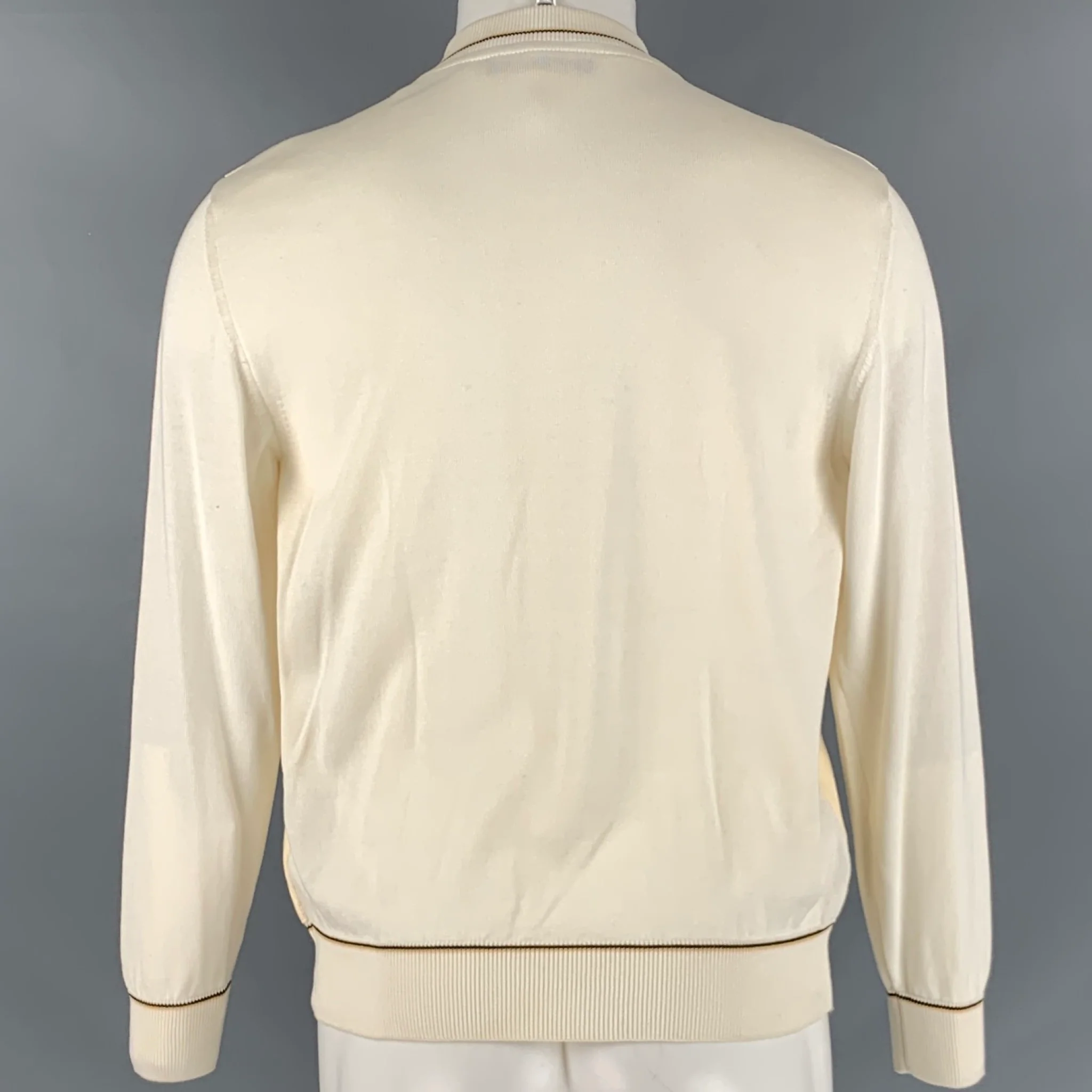 BARCELINO Size 38 Cream Black Cotton Crew-Neck Pullover - Image 4