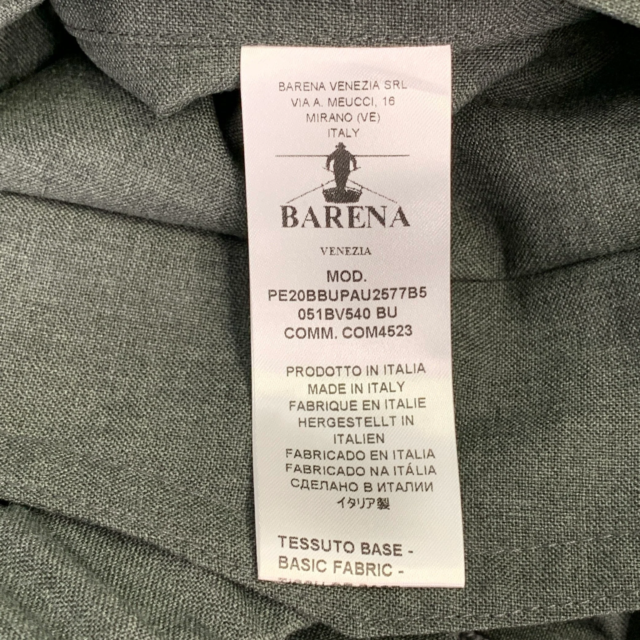 BARENA Size 34 Green Olive Polyester Virgin Wool Tapered Drawstring Casual Pants - Image 4