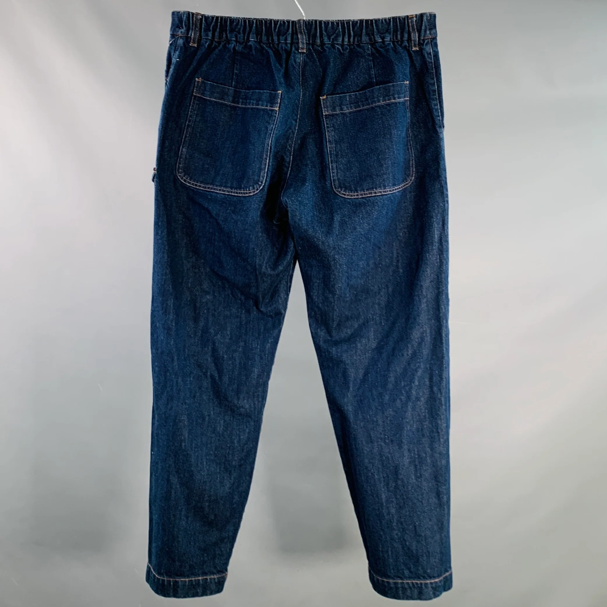 BARENA Size 34 Indigo Twill Cotton Tapered Cargo Jeans - Image 3