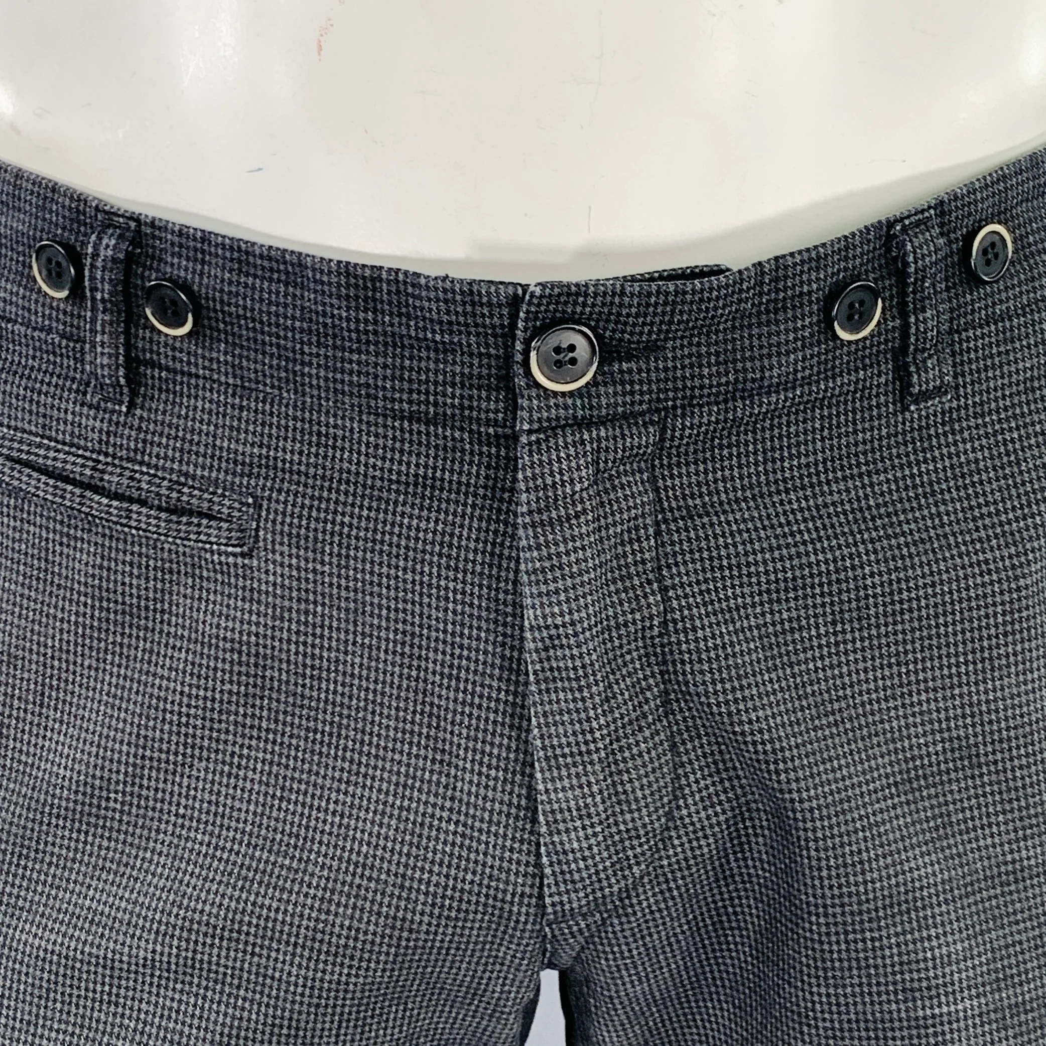 BARENA Size 35 Grey Black Houndstooth Cotton Blend Cuffed Dress Pants - Image 3