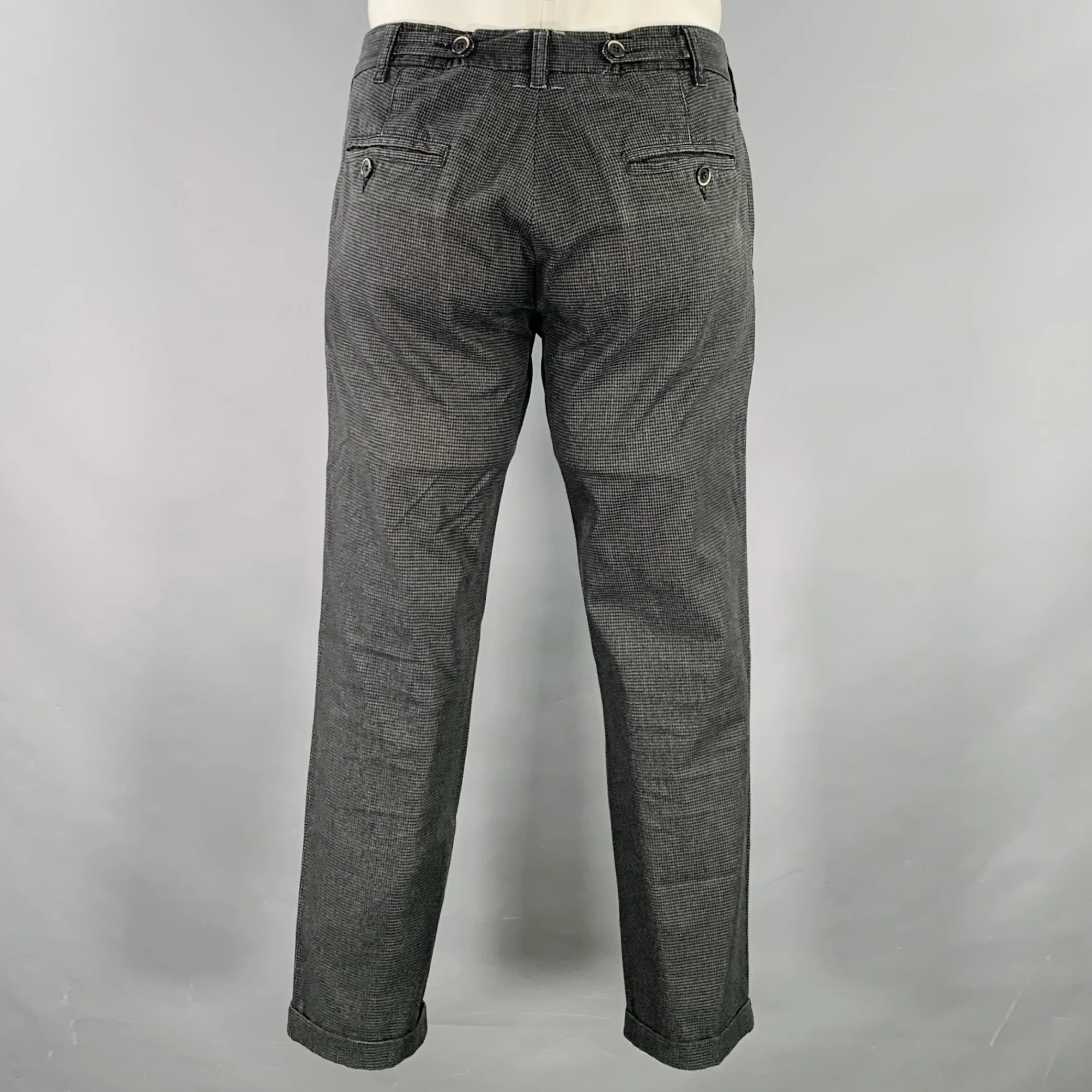 BARENA Size 35 Grey Black Houndstooth Cotton Blend Cuffed Dress Pants - Image 4