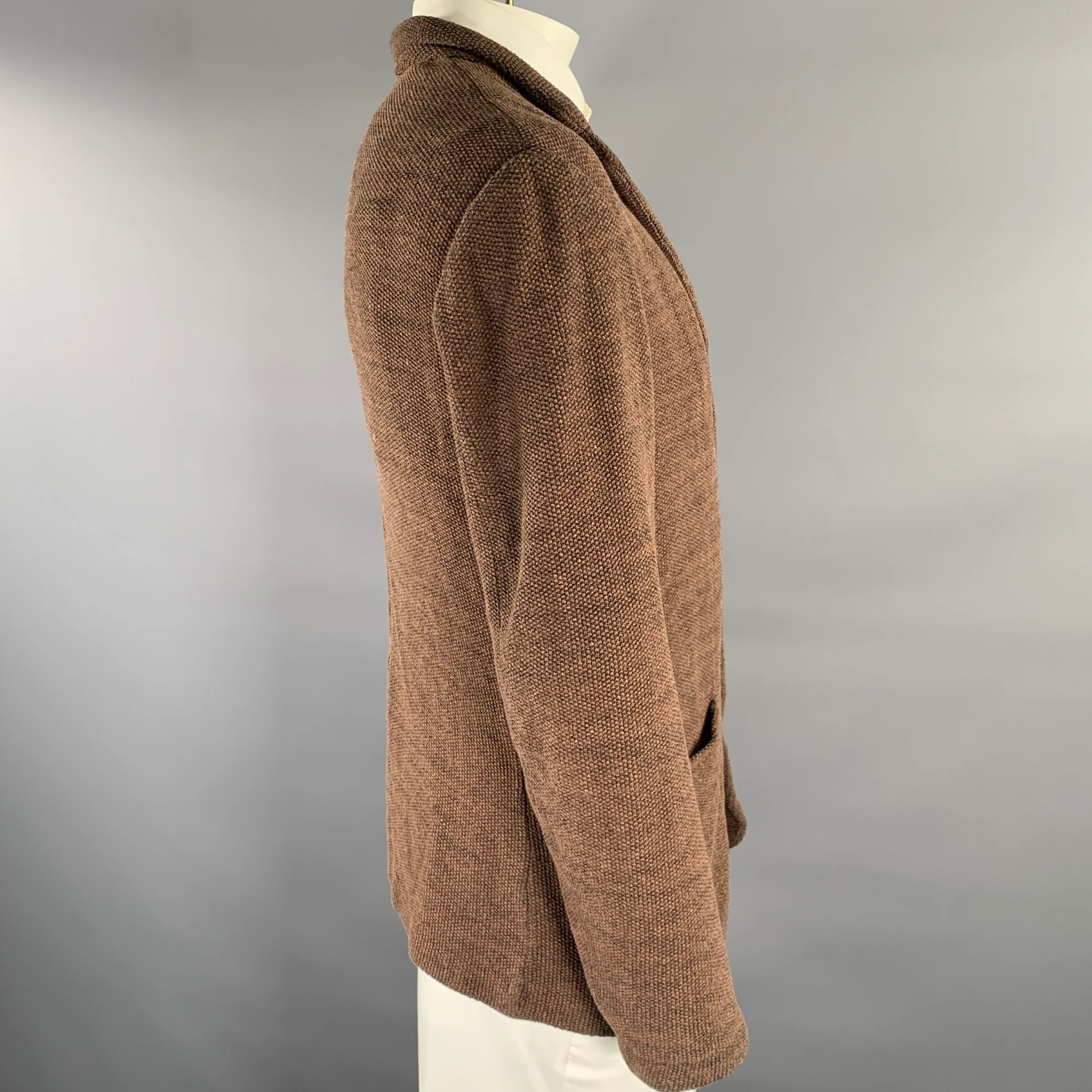 BARENA Size 42 Brown Knit Cotton Blend Notch Lapel Sport Coat - Image 2