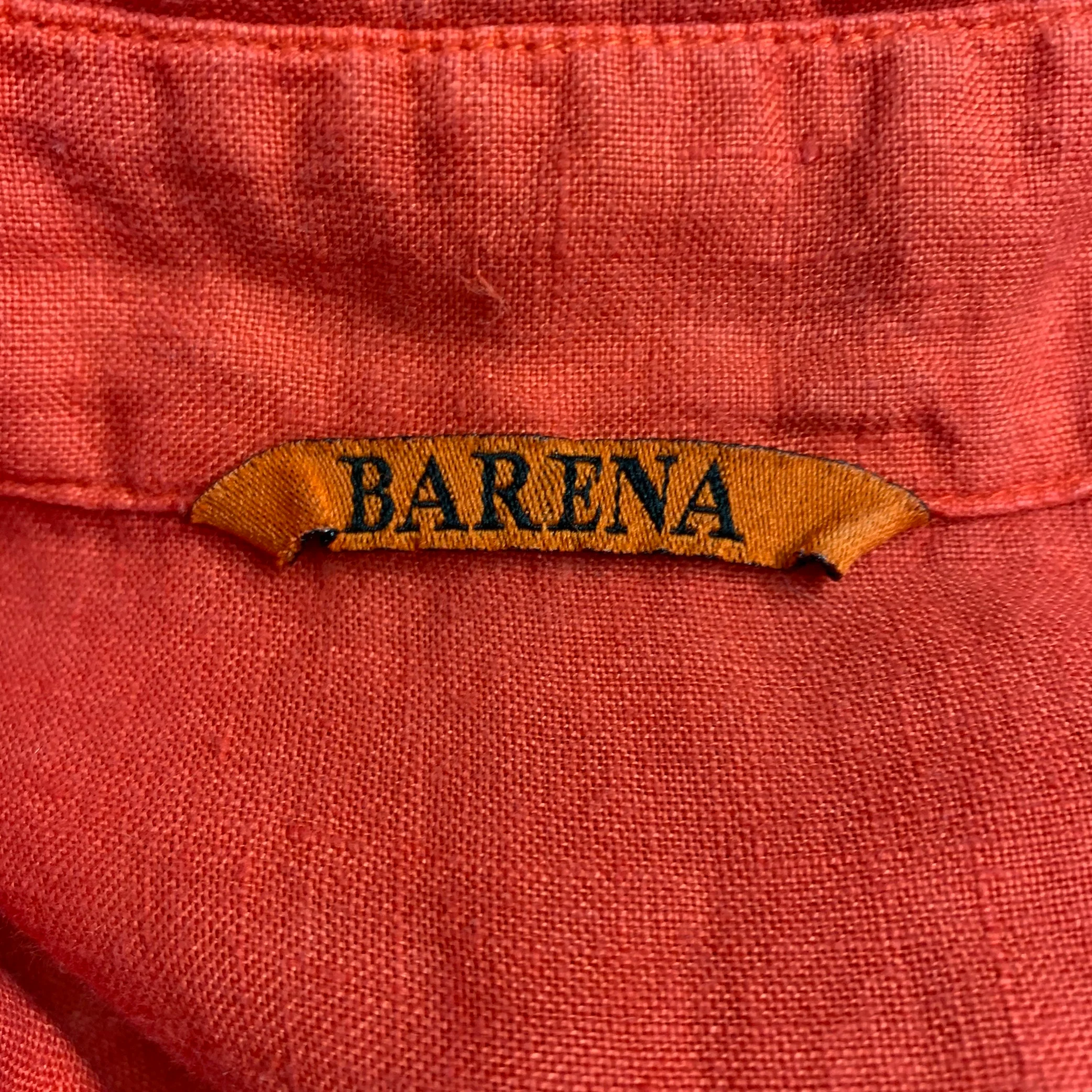 BARENA Size M Red Coral Linen Long Placket Short Sleeve Shirt - Image 6