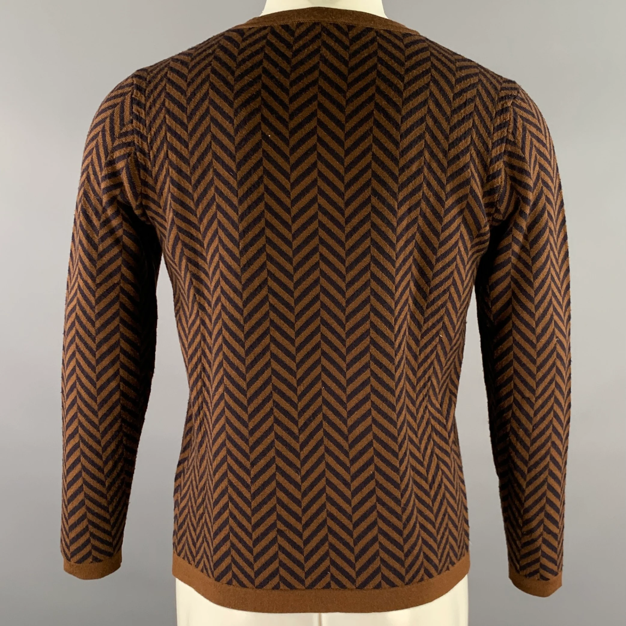 BARENA Size S Brown Black Herringbone Wool Blend Crew-Neck Pullover - Image 4