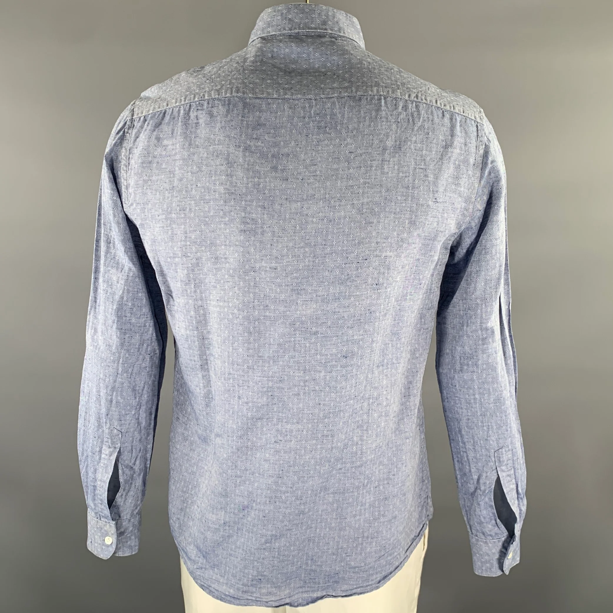 BARENA Size XL Blue White Geometric Cotton Long Sleeve Shirt - Image 4