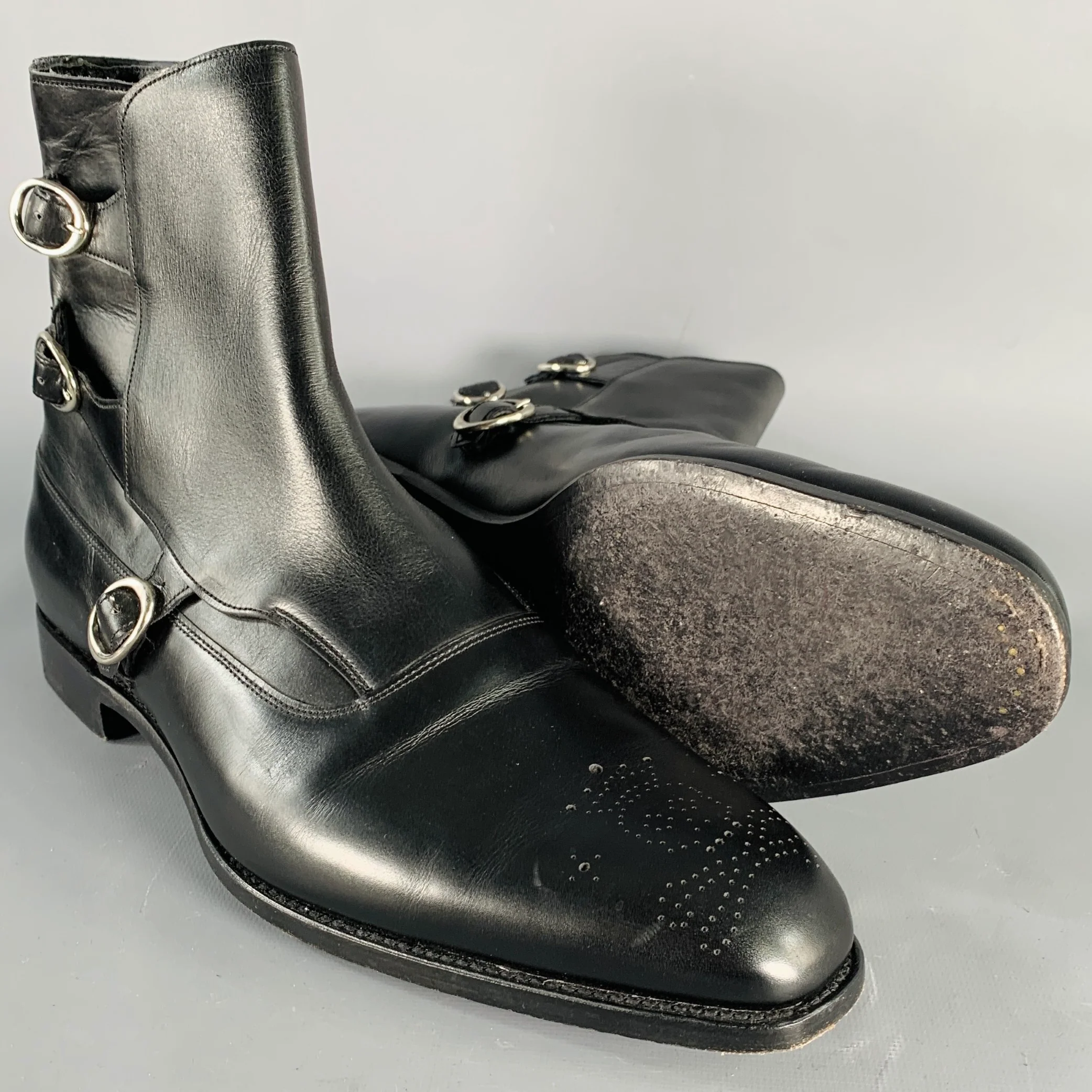 BARKER BLACK Size 10.5 Lavenum Black Leather Buckle Boots - Image 5