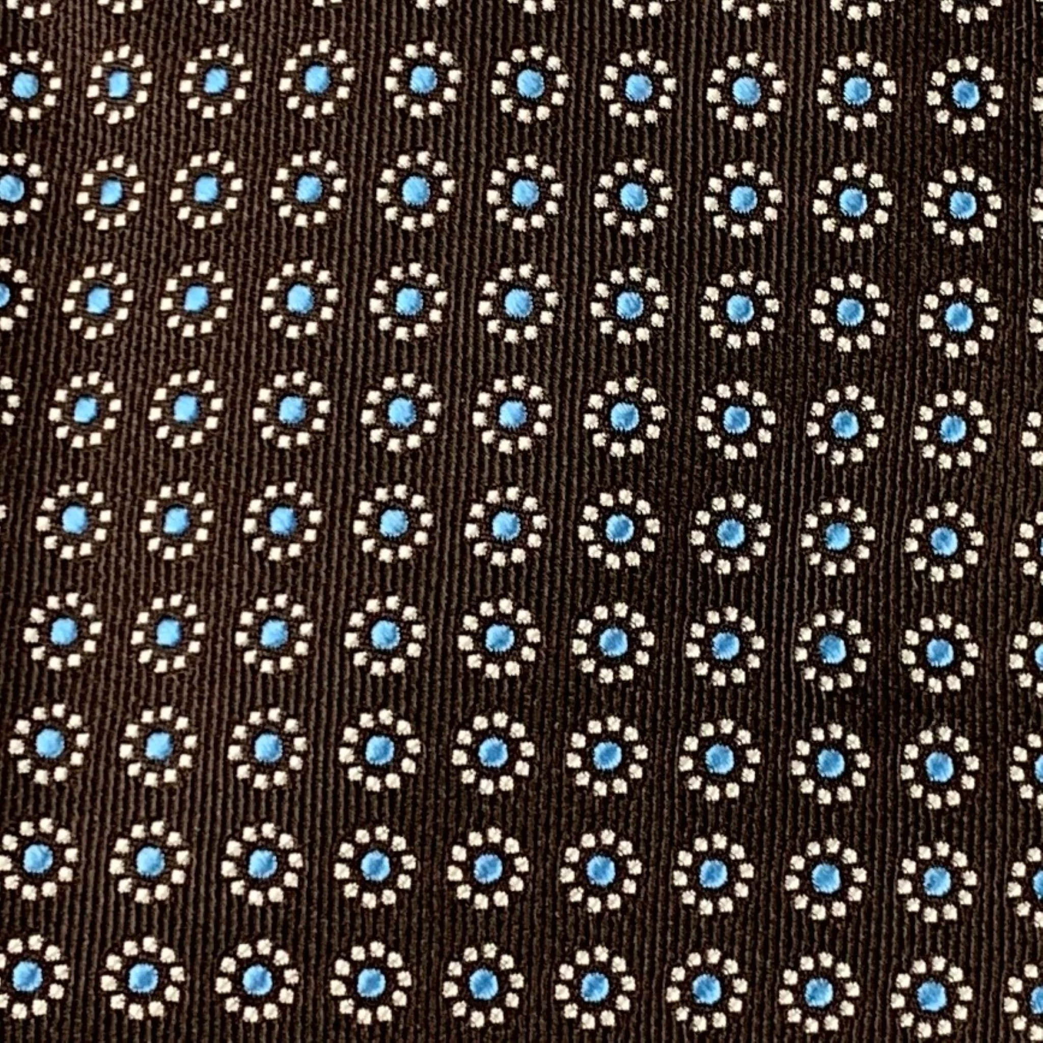 BARNEYS NEW YORK Brown White Light Blue Abstract Floral Silk Tie - Image 3