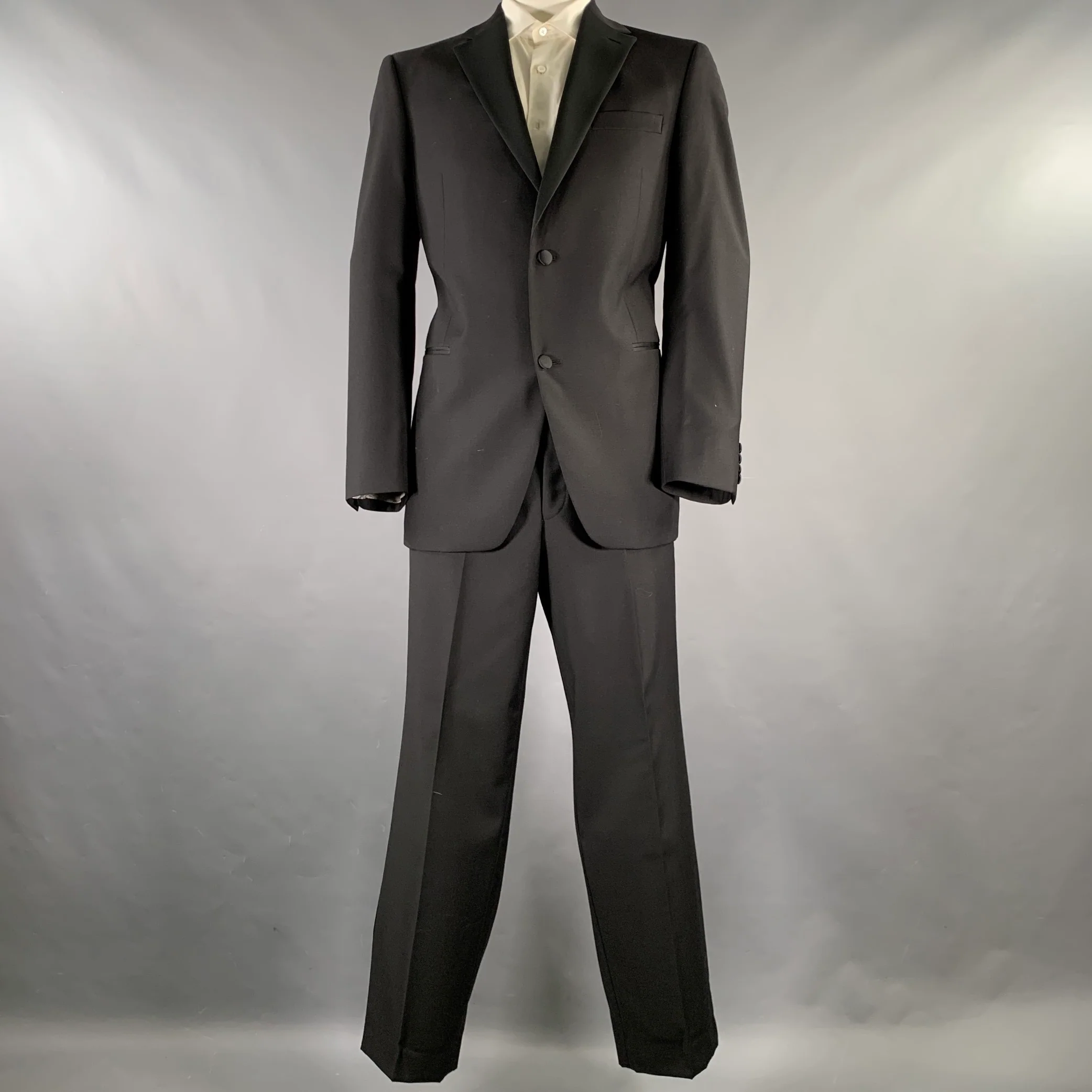 BARNEY'S NEW YORK Chest Size 42 Long Black Wool Notch Lapel 38 31 Tuxedo - Image 2