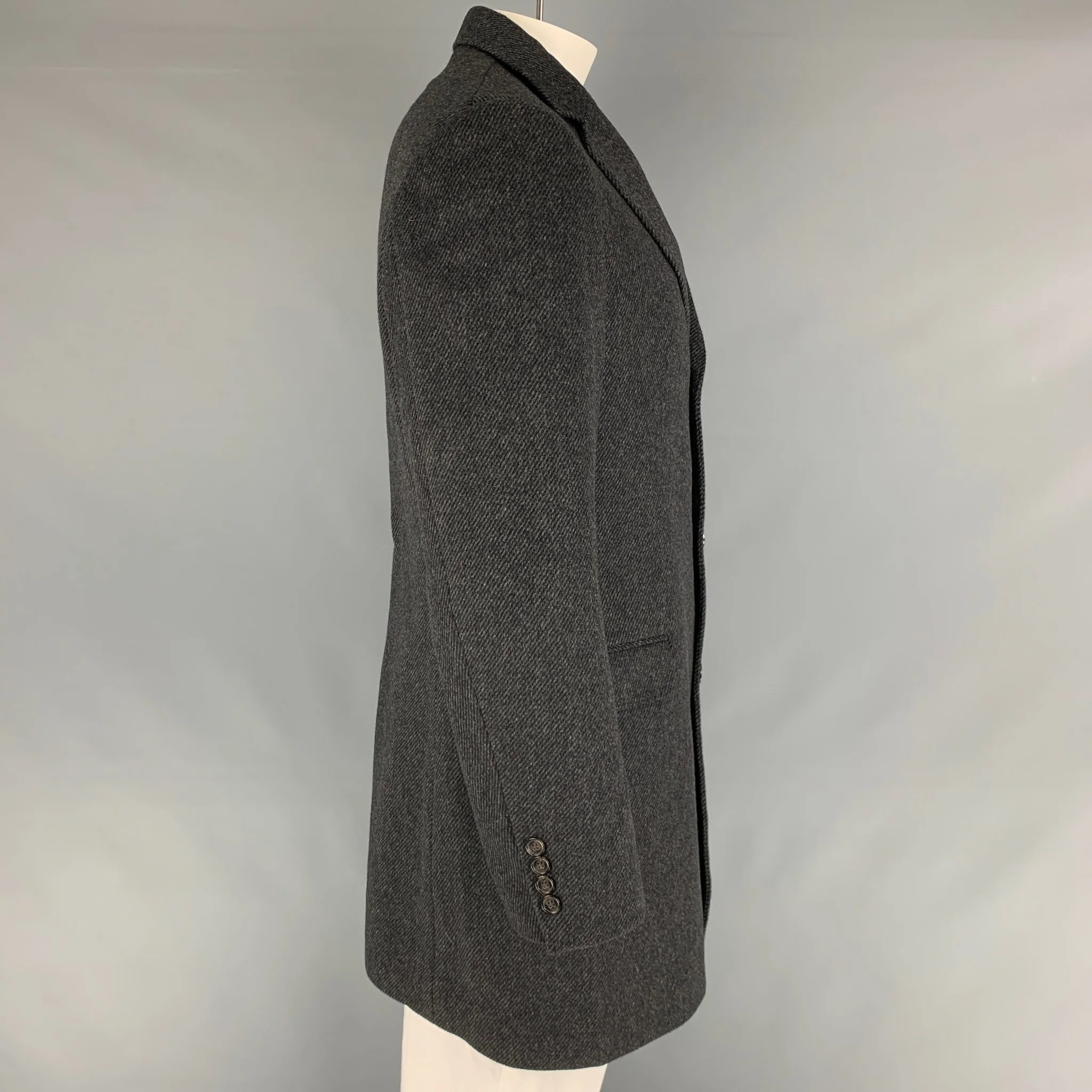 BARNEY'S NEW YORK Size 42 Black Grey Diagonal Stripe Coat - Image 2