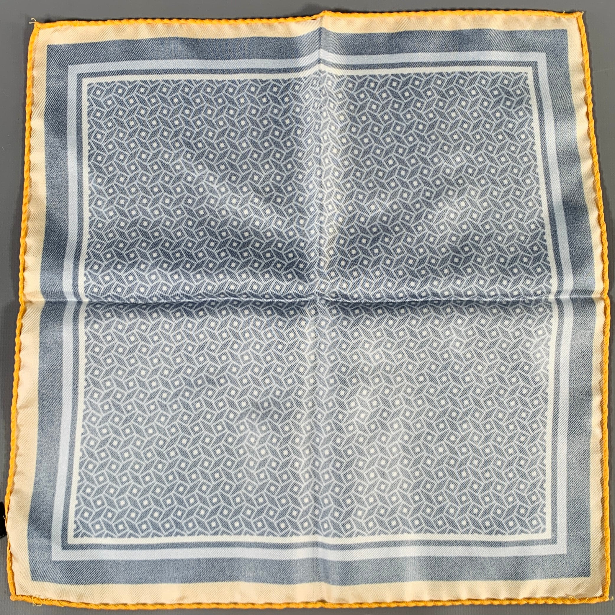 BARNEY'S NEW YORK Navy Yellow Squares Silk Pocket Square - Image 2